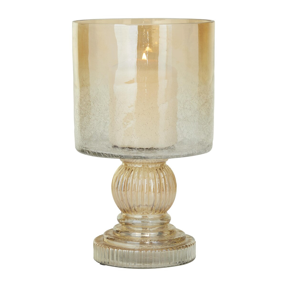 Glass Handmade Turned Style Pillar Hurricane Lamp with Smoked Glass Finish - Brass, Black, Gold, Brown - Roche River Decor