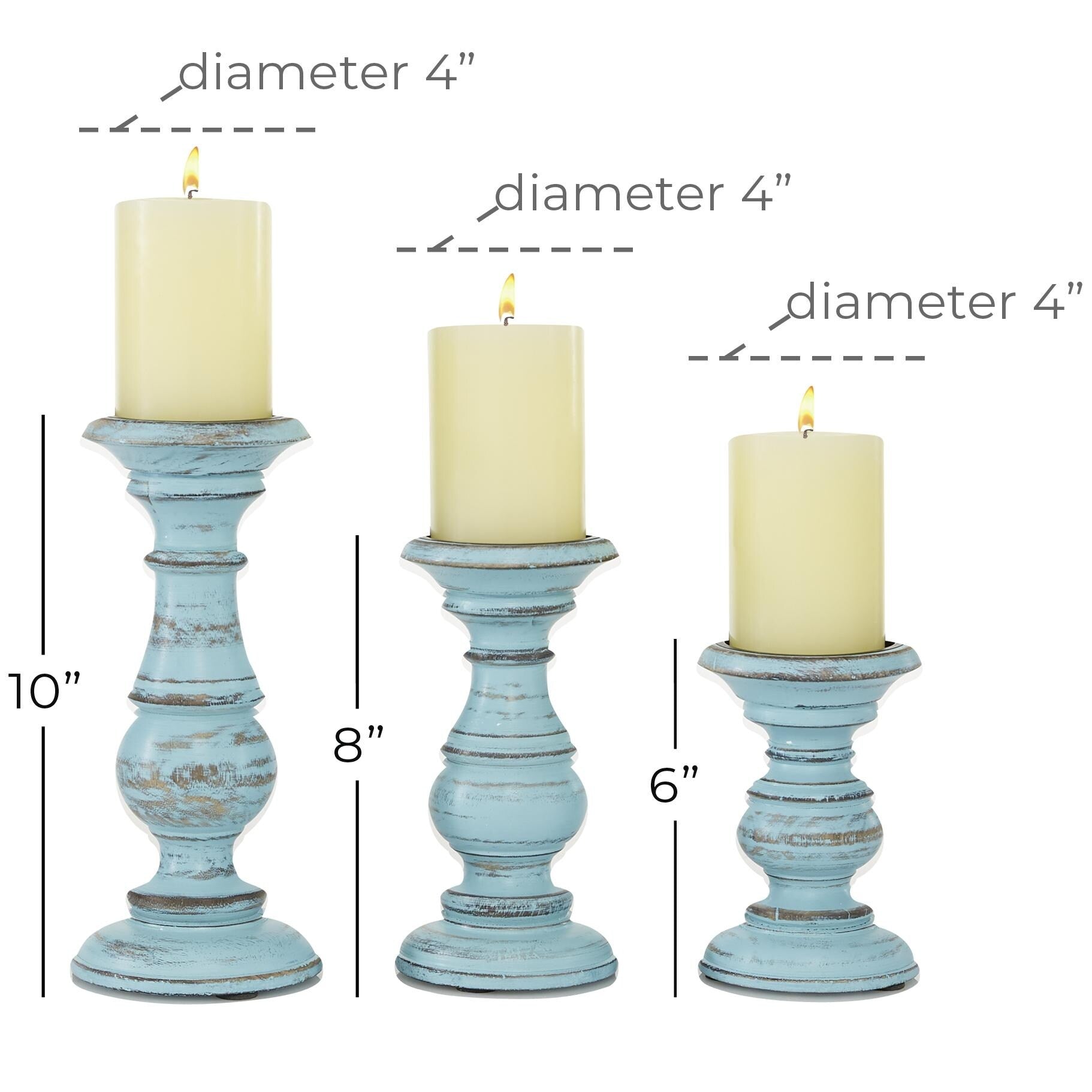 Mango Wood Turned Style Pillar Candle Holder (Set of 3) - White, Brown, Gold, Black, Light Blue, Cream, Silver