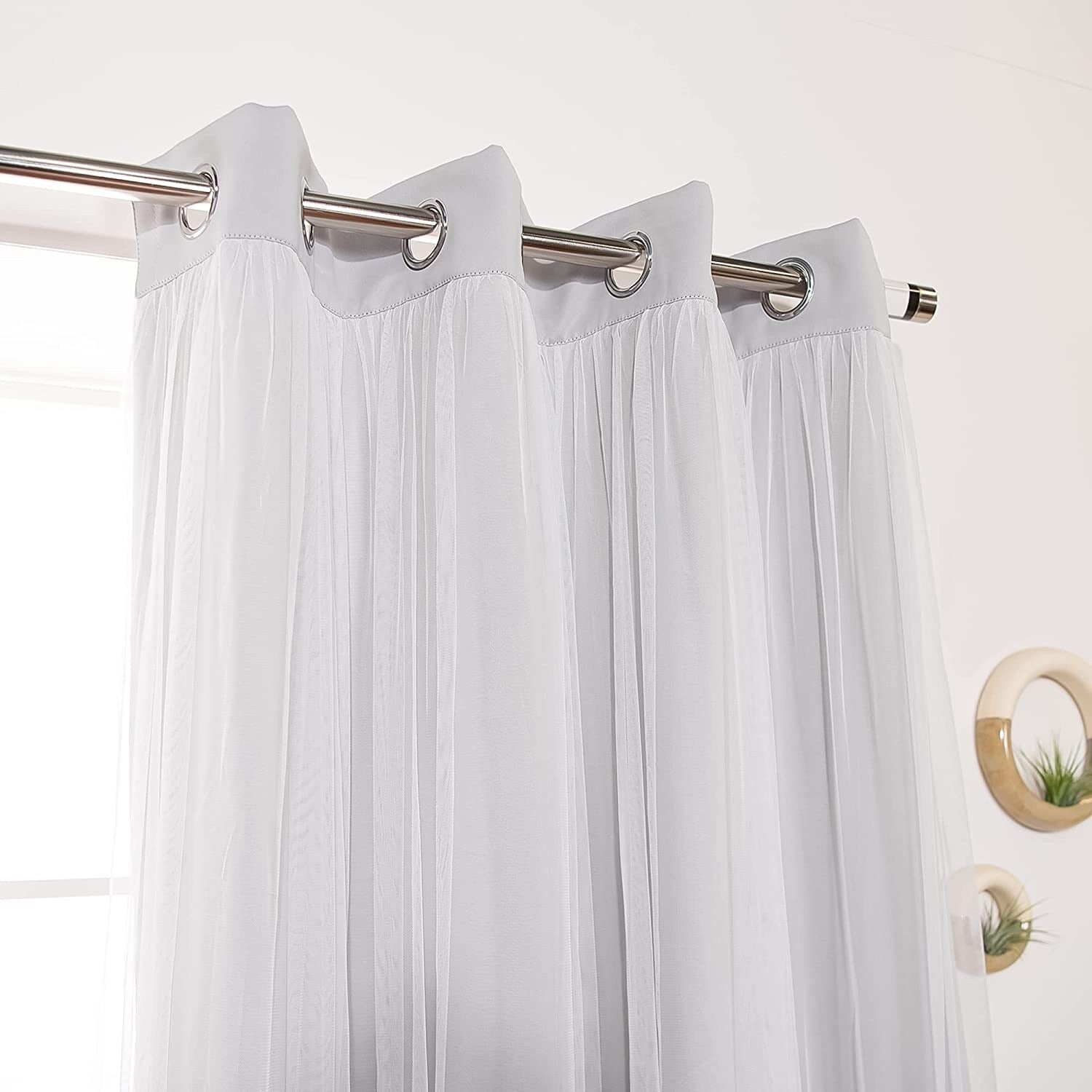 Aurora Home Star Punch Tulle Overlay Blackout Curtain Panel Pair