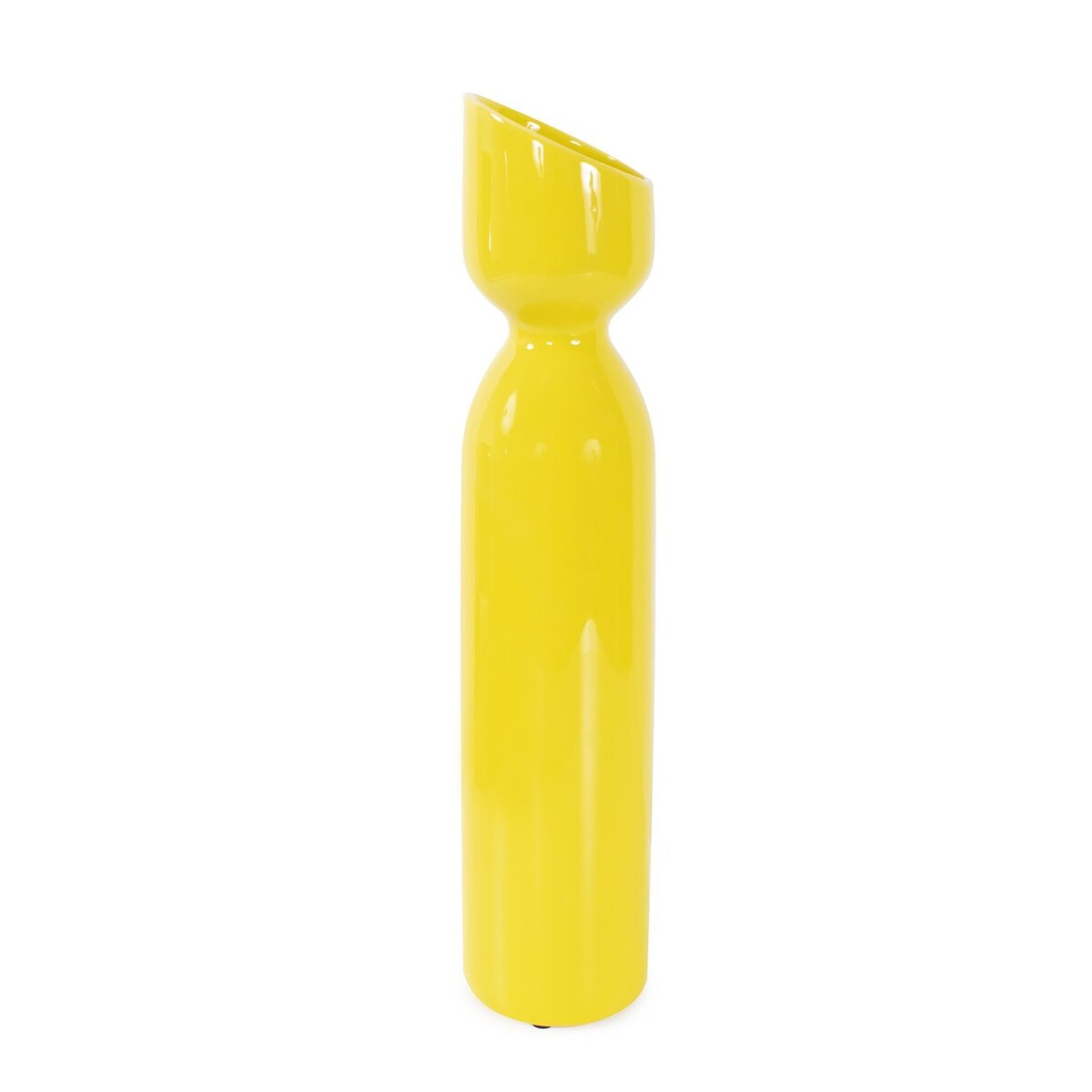 Allan Andrews Contemporary Glossy Yellow Slanted Top Ceramic Vase