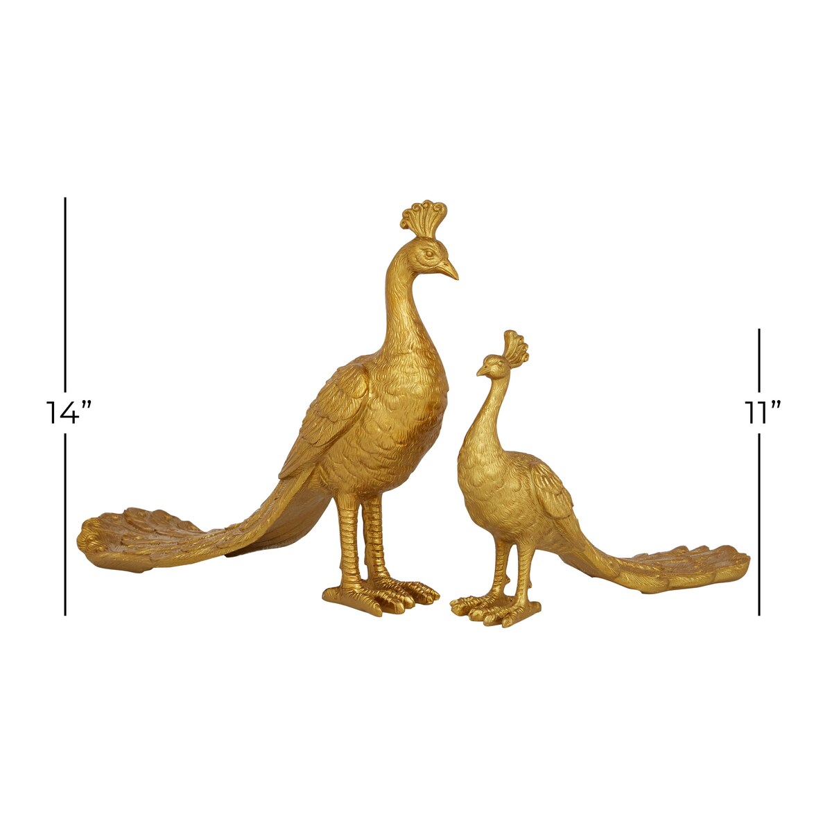 Polystone Peacock Decorative Sculpture - Set of 2 Gold - Roche River Decor