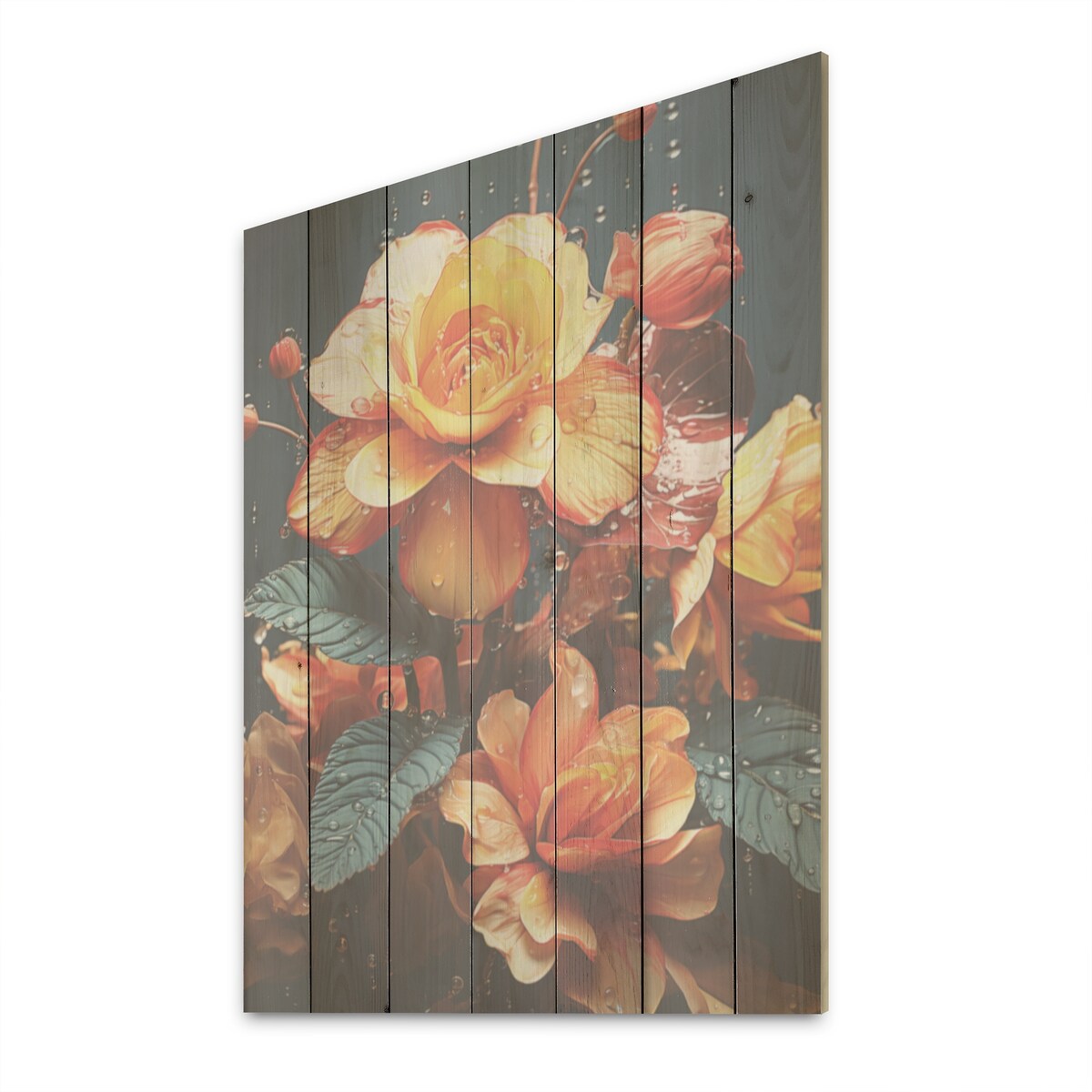 Designart Tropical Mixed Media Foliage Flowers Plants Wood Wall Art - Traditional Wood Panel On Natural Pine Wood