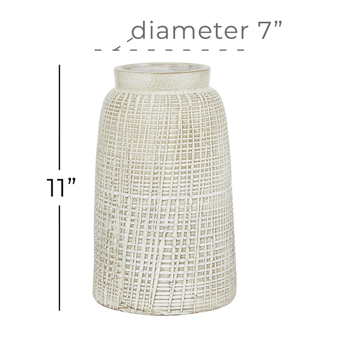 Ceramic Textured Crosshatch Decorative Vase - White - Roche River Decor