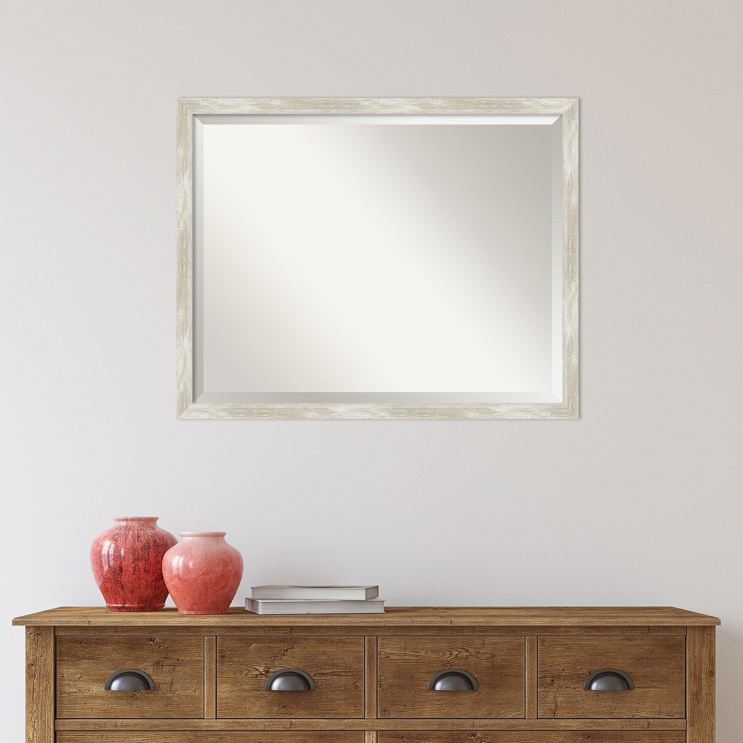 Beveled Bathroom Wall Mirror - Crackled Metallic Frame