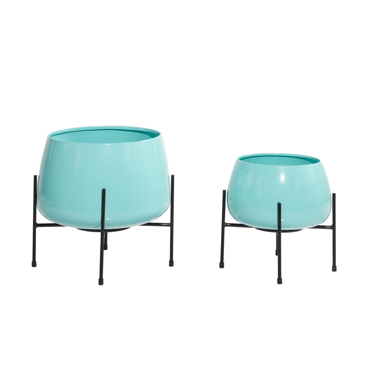 Metal Rounded Dome Indoor Outdoor Planter with Removable Stands - Set of 2 Teal, Yellow, Orange - Roche River Decor