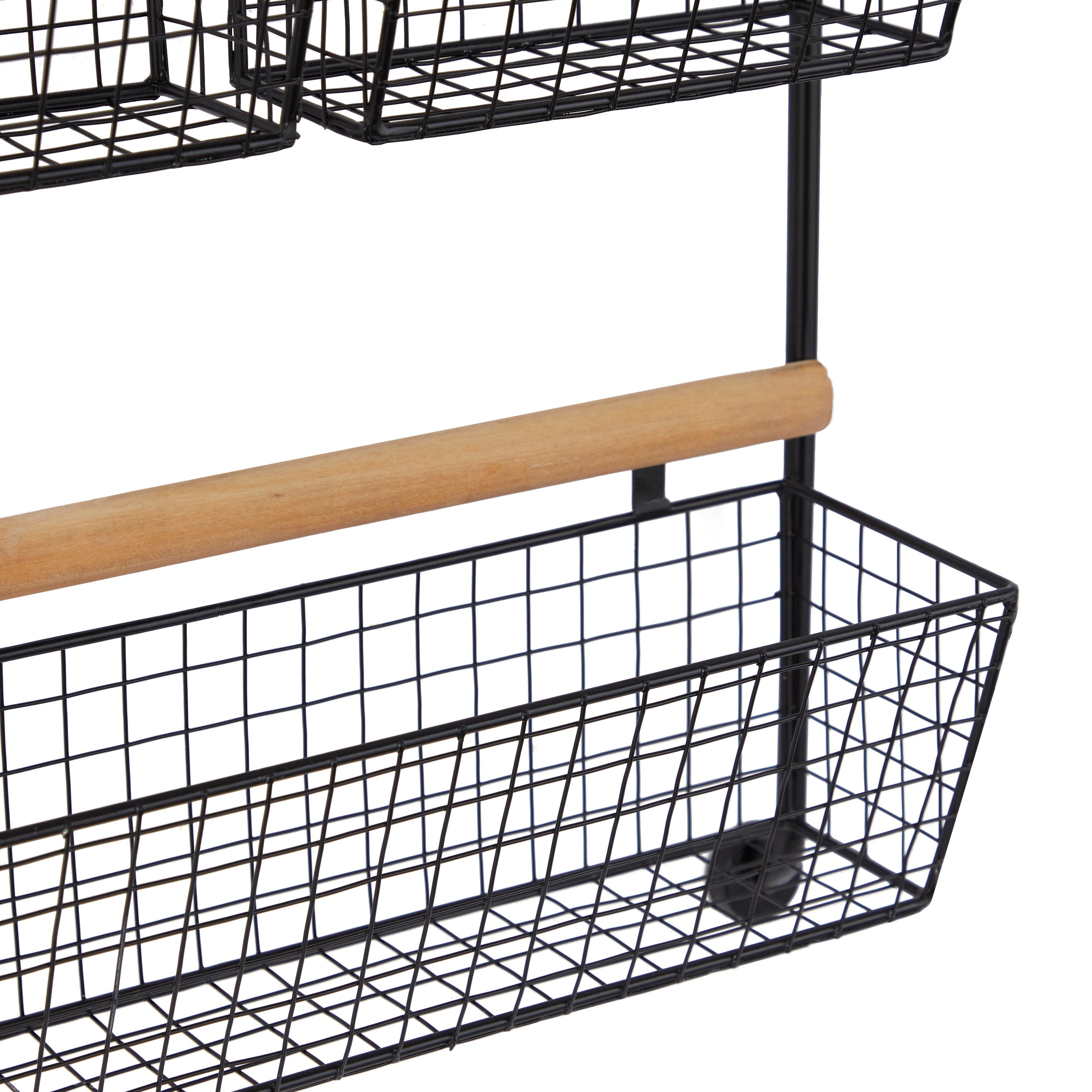Metal Wall Mounted 4 Hanging Baskets Magazine Rack Holder - White or Black