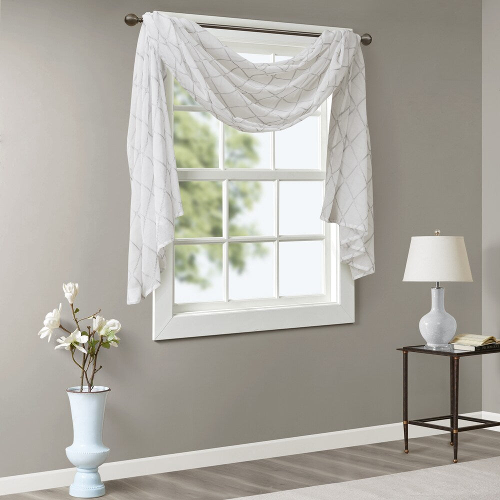 Madison Park Iris Diamond Sheer Embroidered Window Curtain Scarf