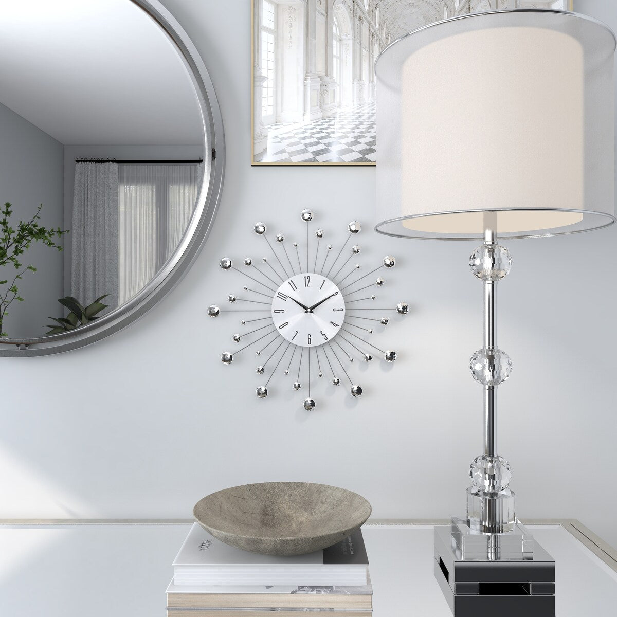 Metal Starburst Decorative Wall Clock with Crystal Accents - Gold, Brown, Silver, Copper - Roche River Decor