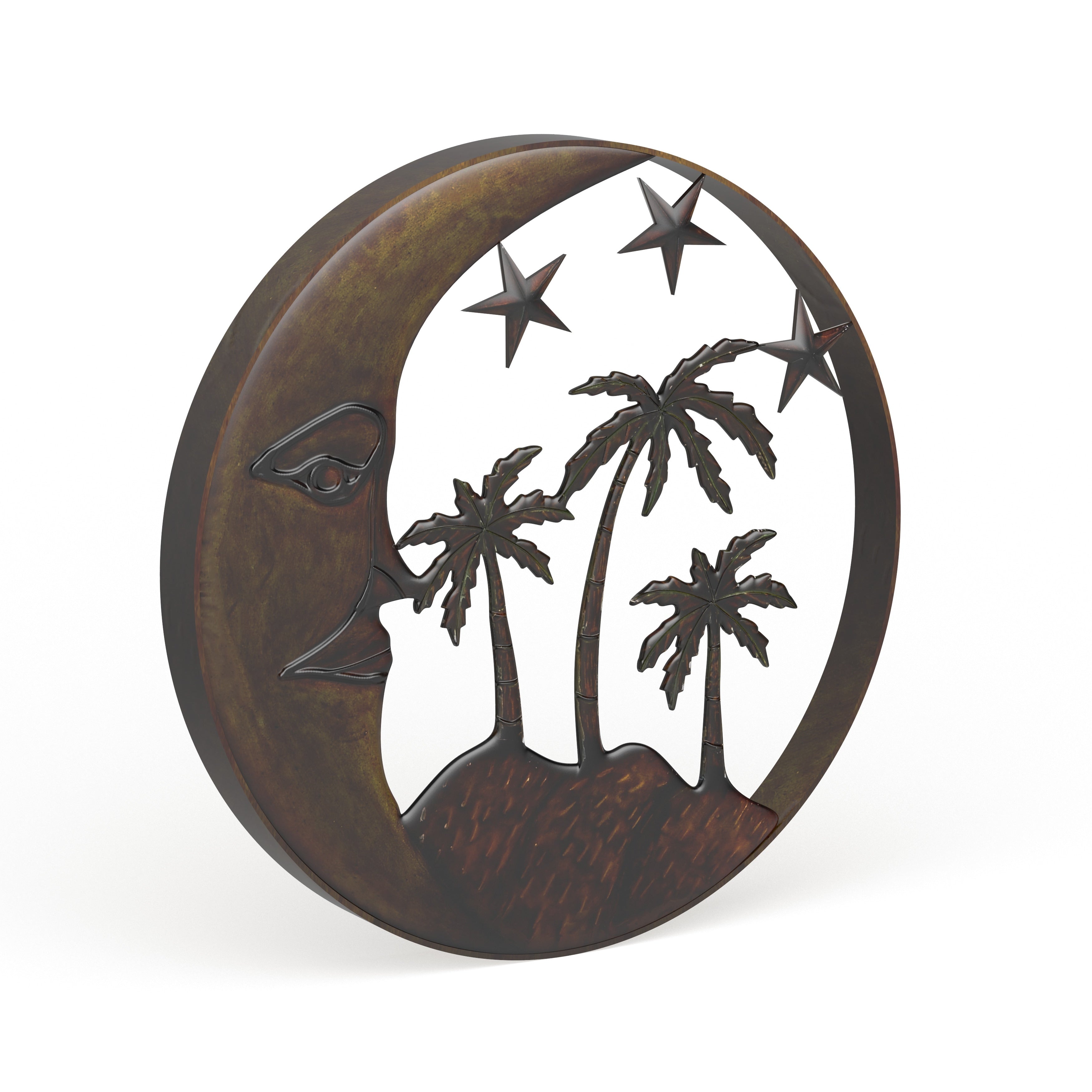 Copper Metal Indoor Outdoor Moon Home Wall Decor with Stars and Palm Tree