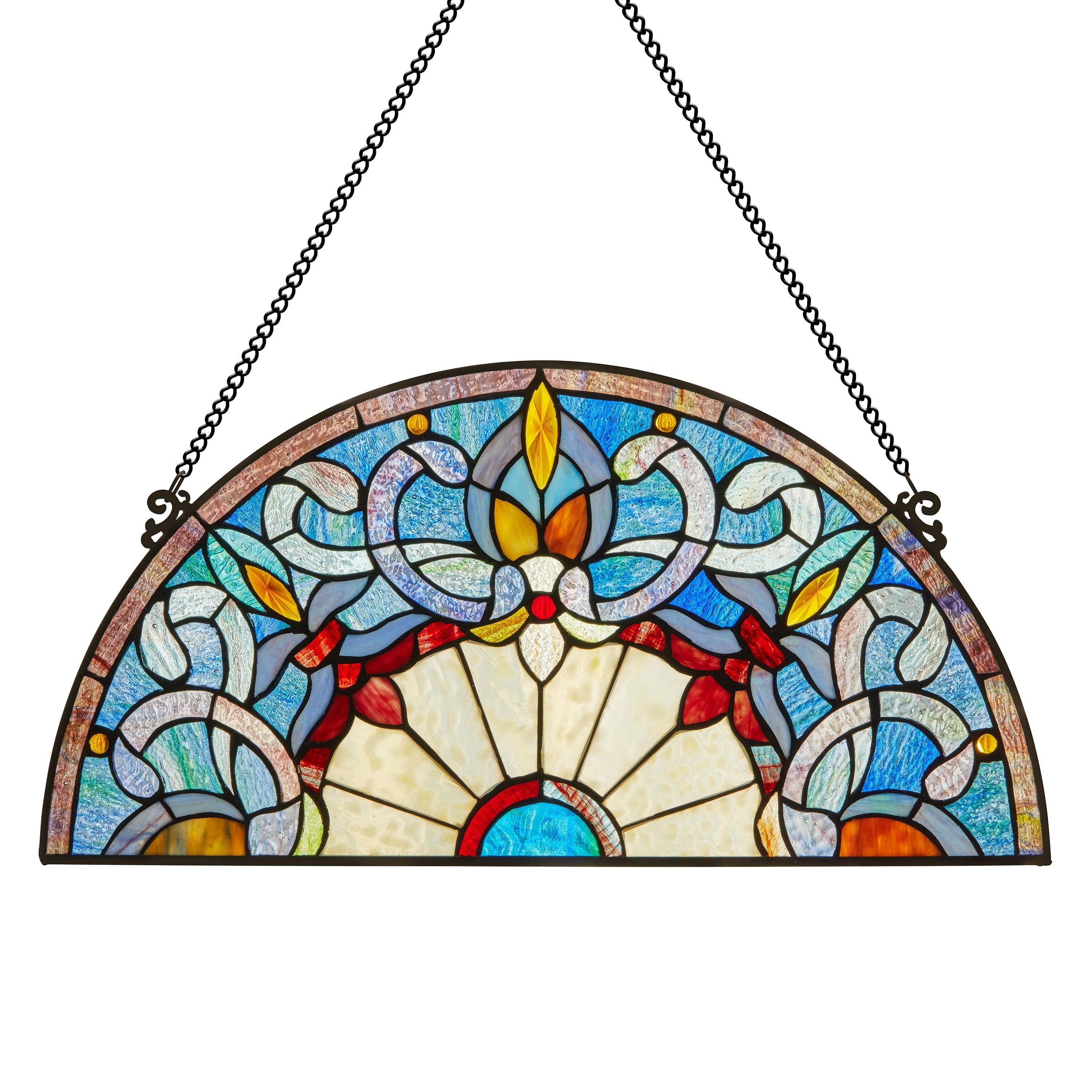 River of Goods Victorian Corista Half-Moon Stained Glass Window Panel