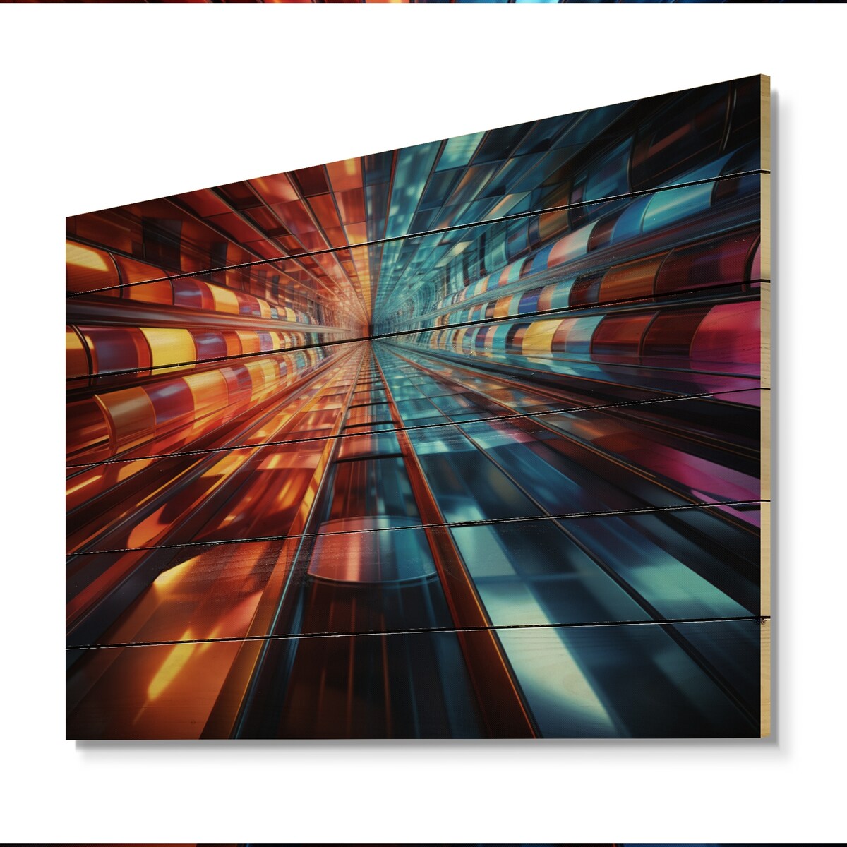 Designart Colorful Tunnel Abstract Dimensions Bold Abstract Print on Natural Pine Wood