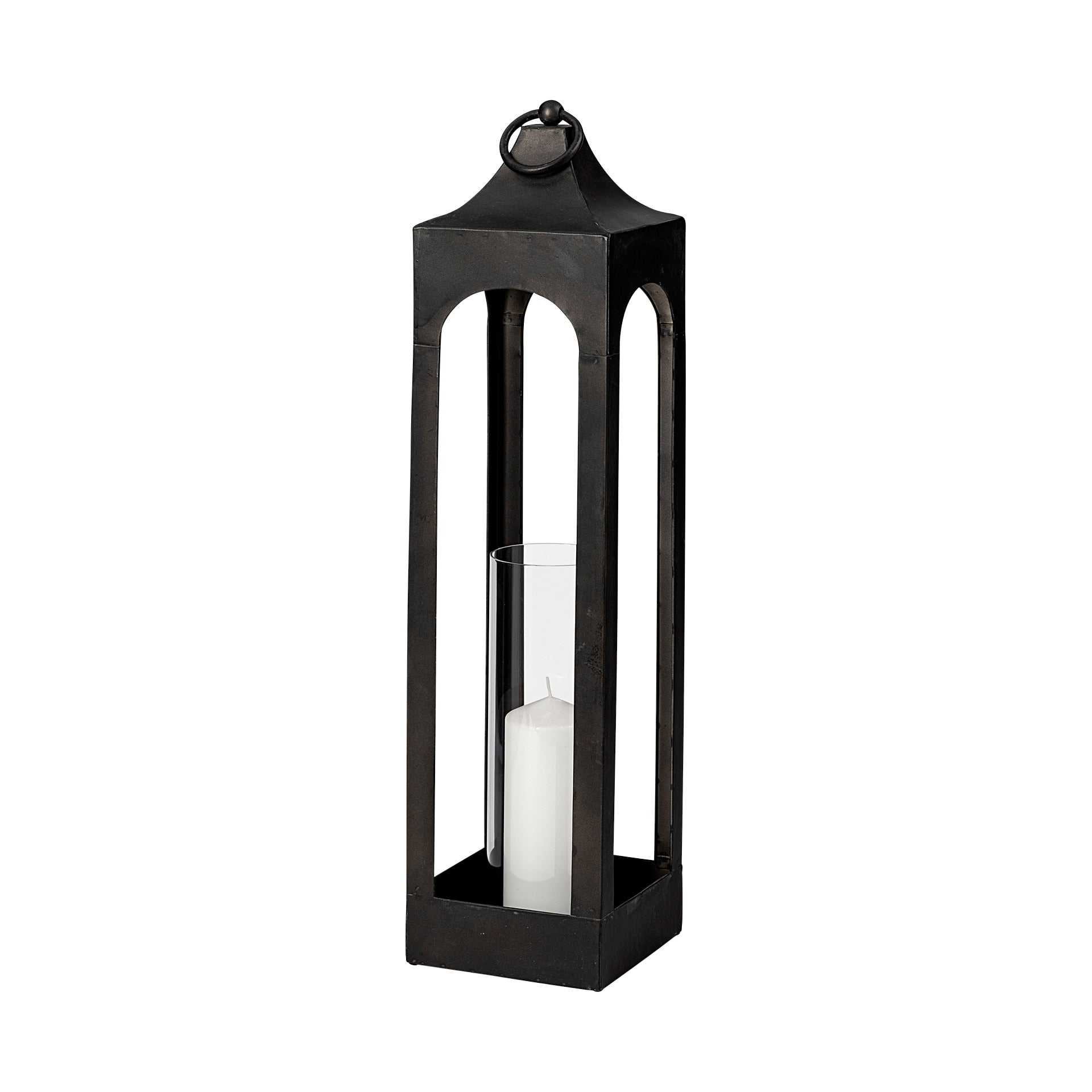 Ina Small Dark Grey Metal Square Candle Holder Lantern