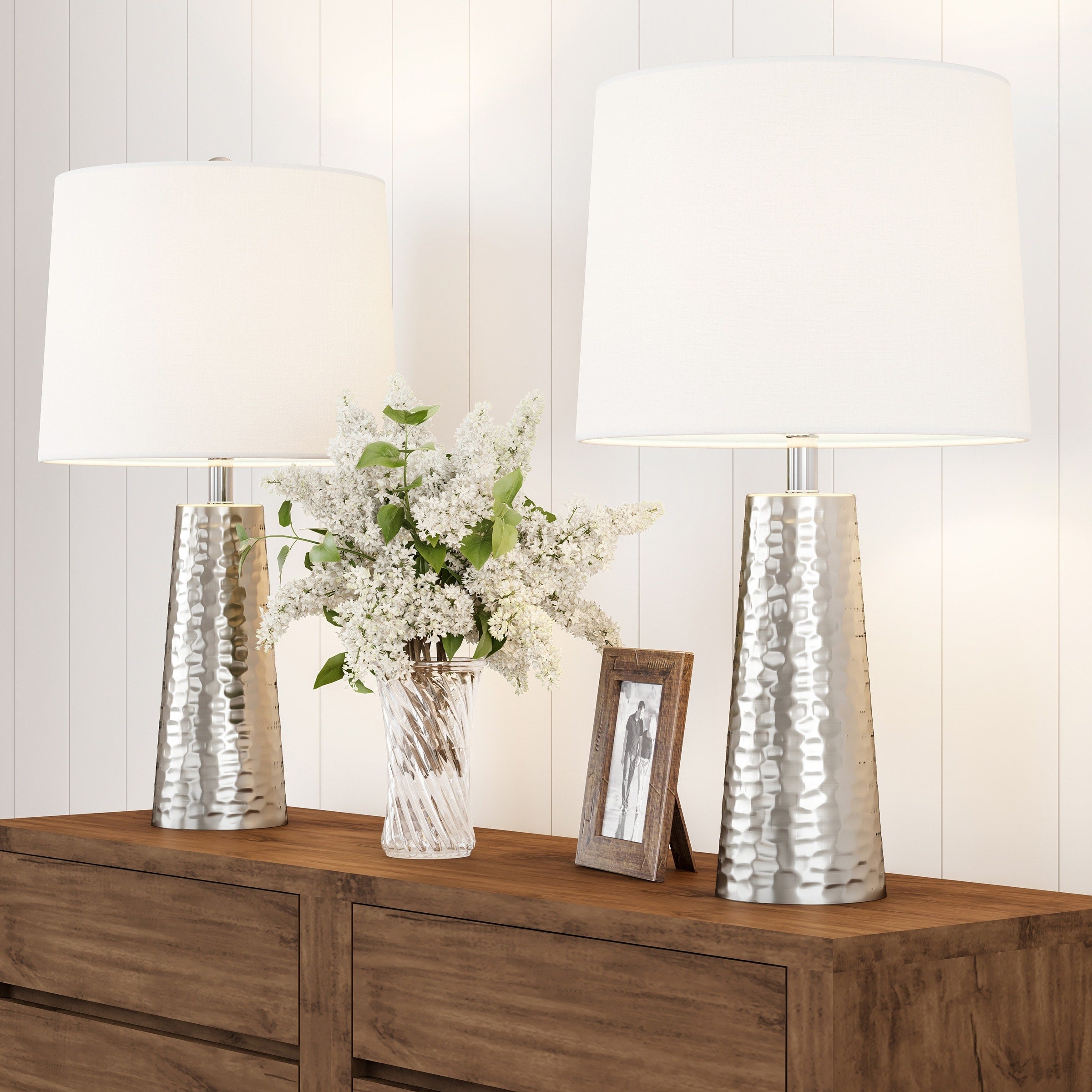 Lavish Home 2-Piece Table Lamp Set, Silver