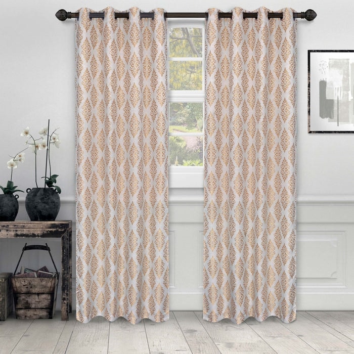 Superior Venetian Damask Jacquard Embroidered Washable Curtains, Set of 2