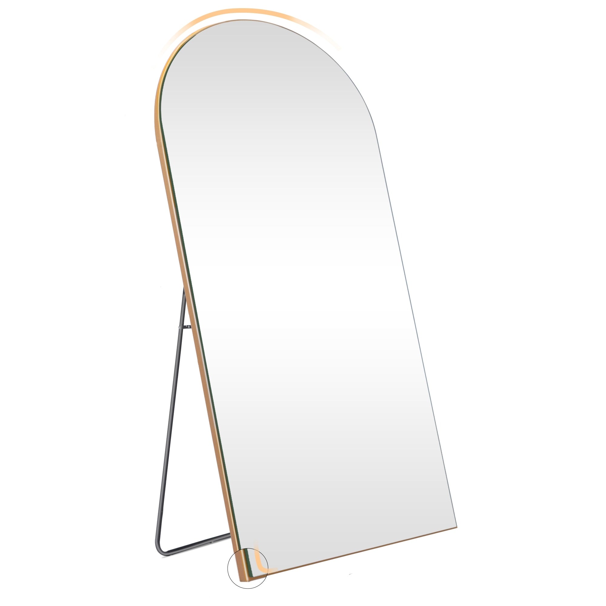 Modern Glam Arched-Top Full Length Floor Mirror Wood Frame with Stand