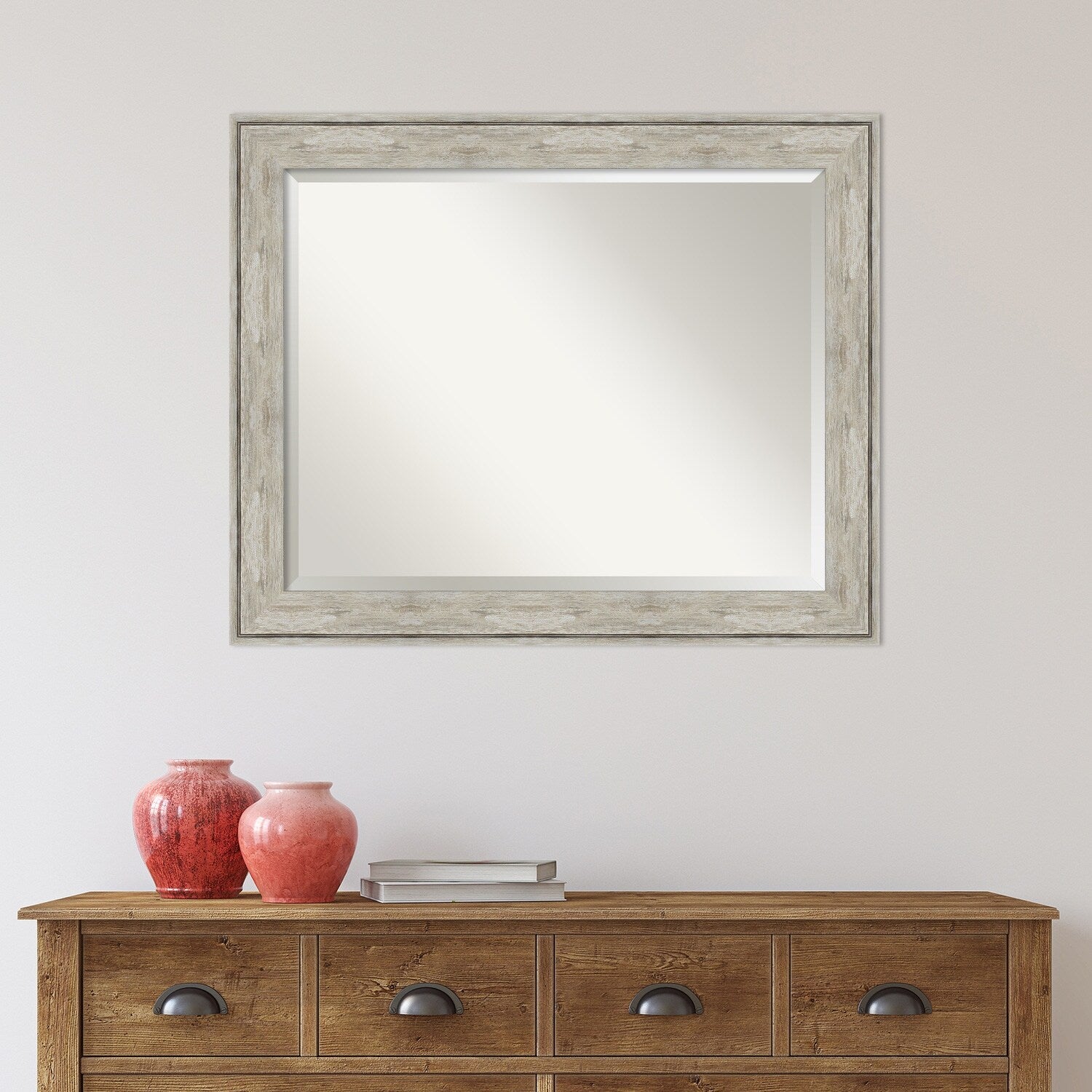 Beveled Bathroom Wall Mirror - Crackled Metallic Frame