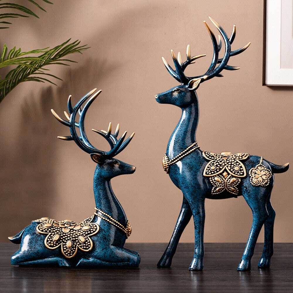 Blue Deer Figurine Home Decor Resin Sculpture Decorative Gifts