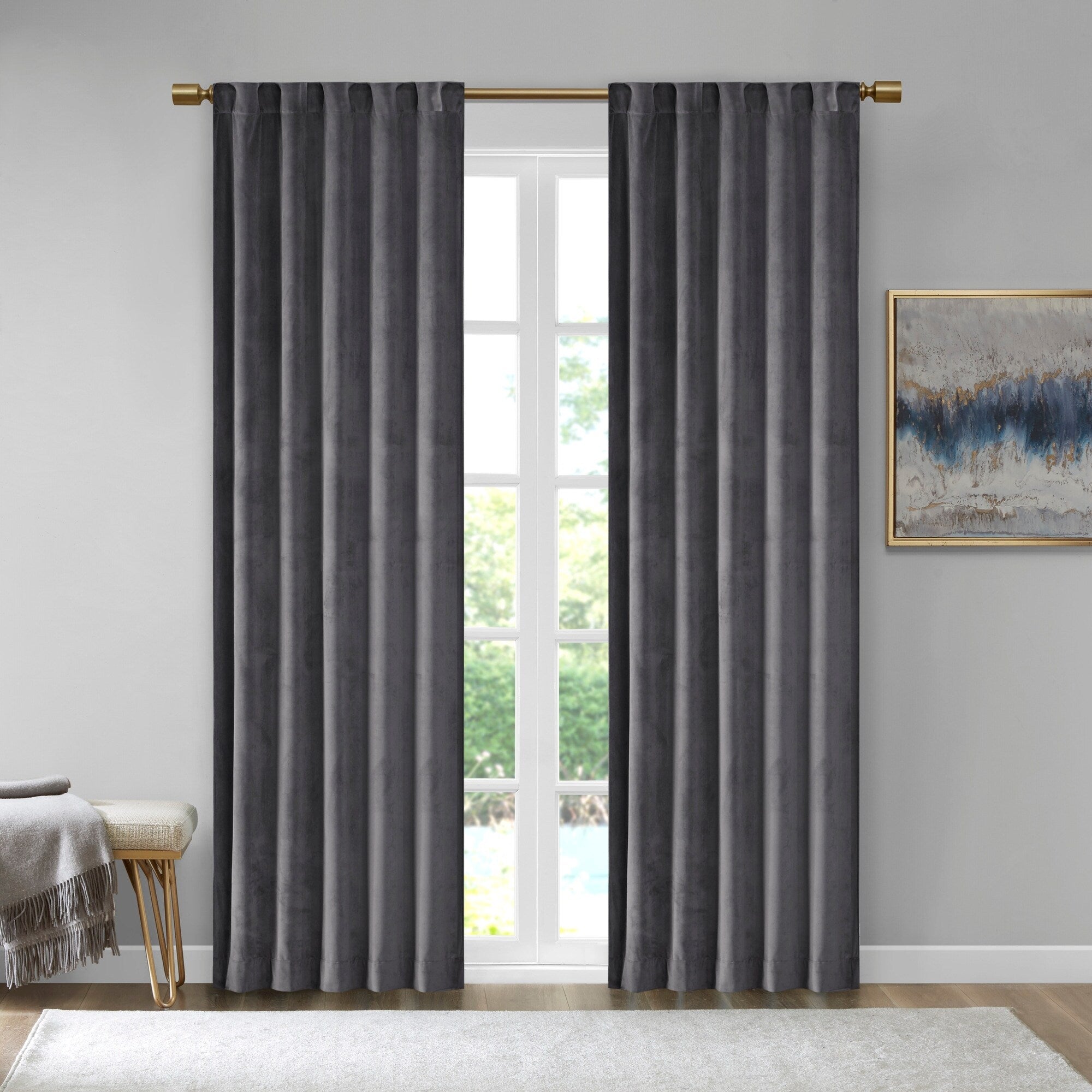 510 Design Garett Room Darkening Poly Velvet Rod Pocket/Back Tab Curtain Panel Pair