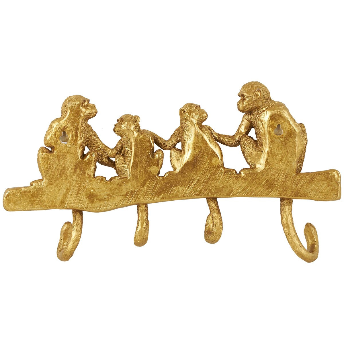 Polystone Monkey Textured 4 Hanger Wall Hook - Gold - Roche River Decor