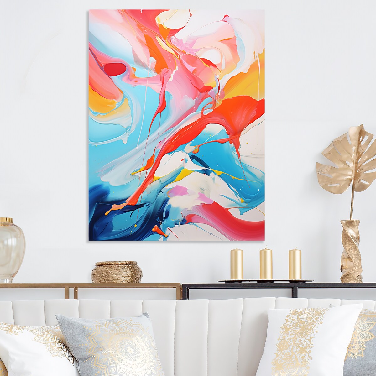Designart Blue An Pink Paint Storm I Liquid Ink Abstract Metal Wall Art - Pink Metal Wall Décor Modern Metal Art Work