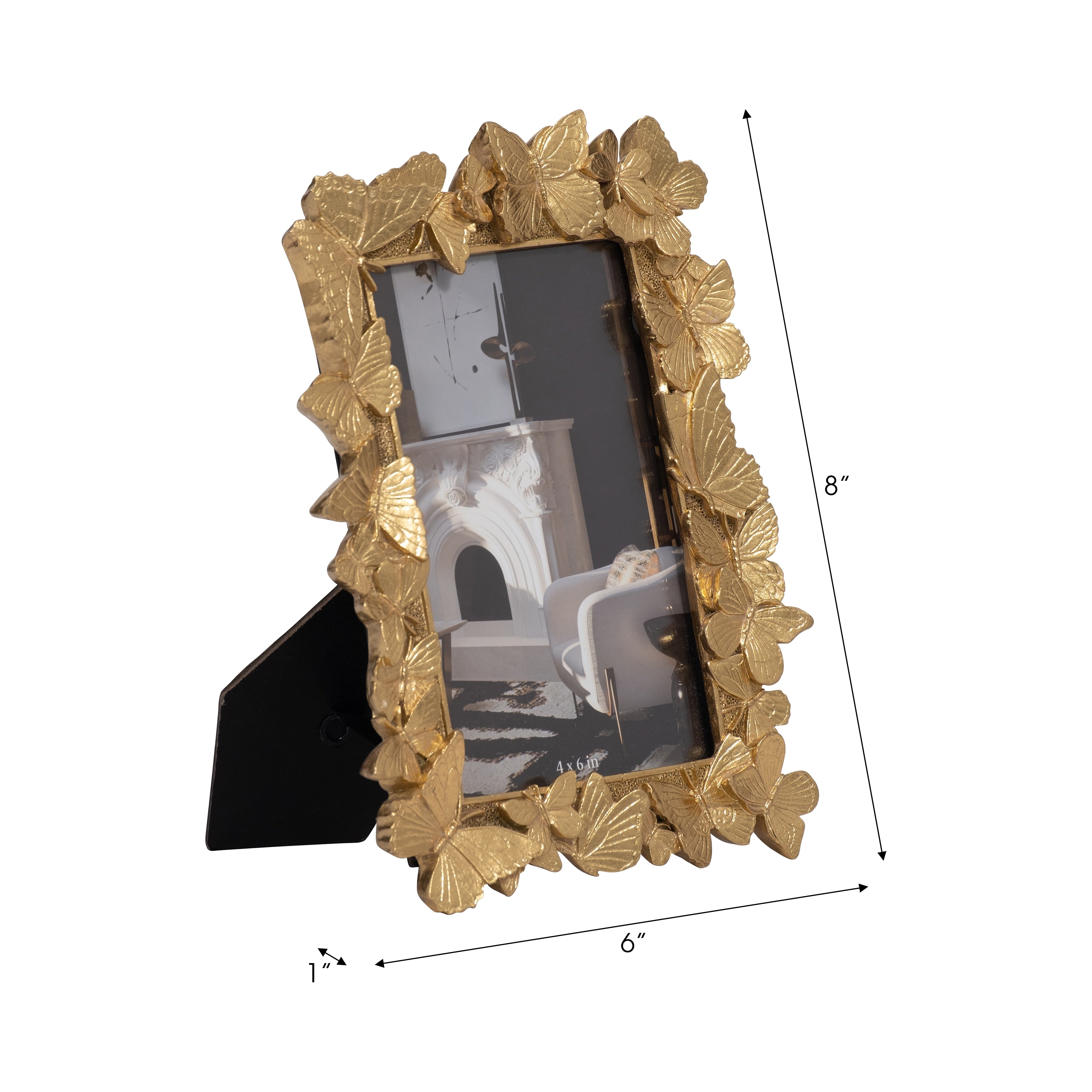 Sagebrook Home 4x6 Gold Polyresin and Glass Photo Frame with Enchanting Butterflies Decor