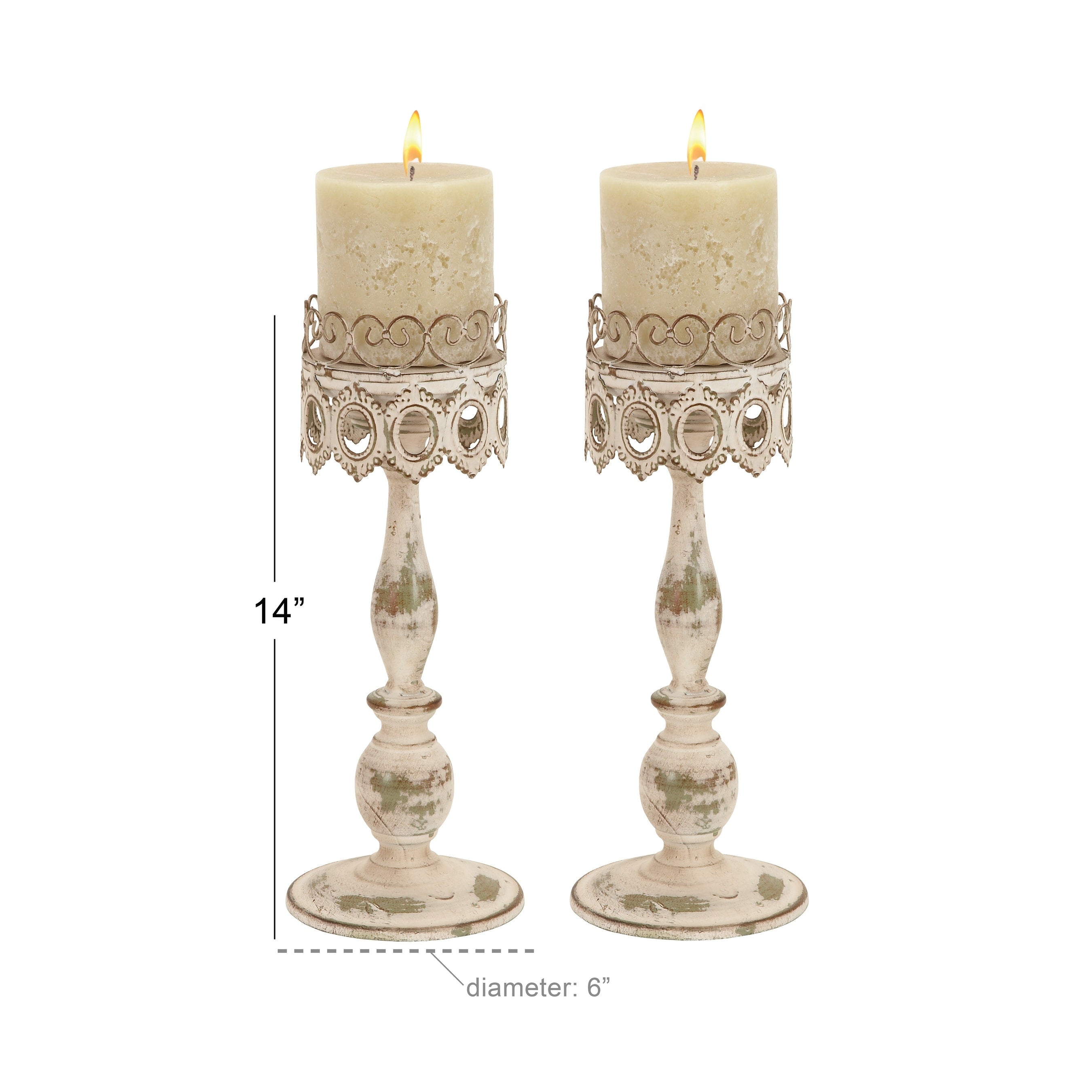 Beige Metal Rustic Candle Holder (Set of 2) - SET/2 15.25, 14.5H