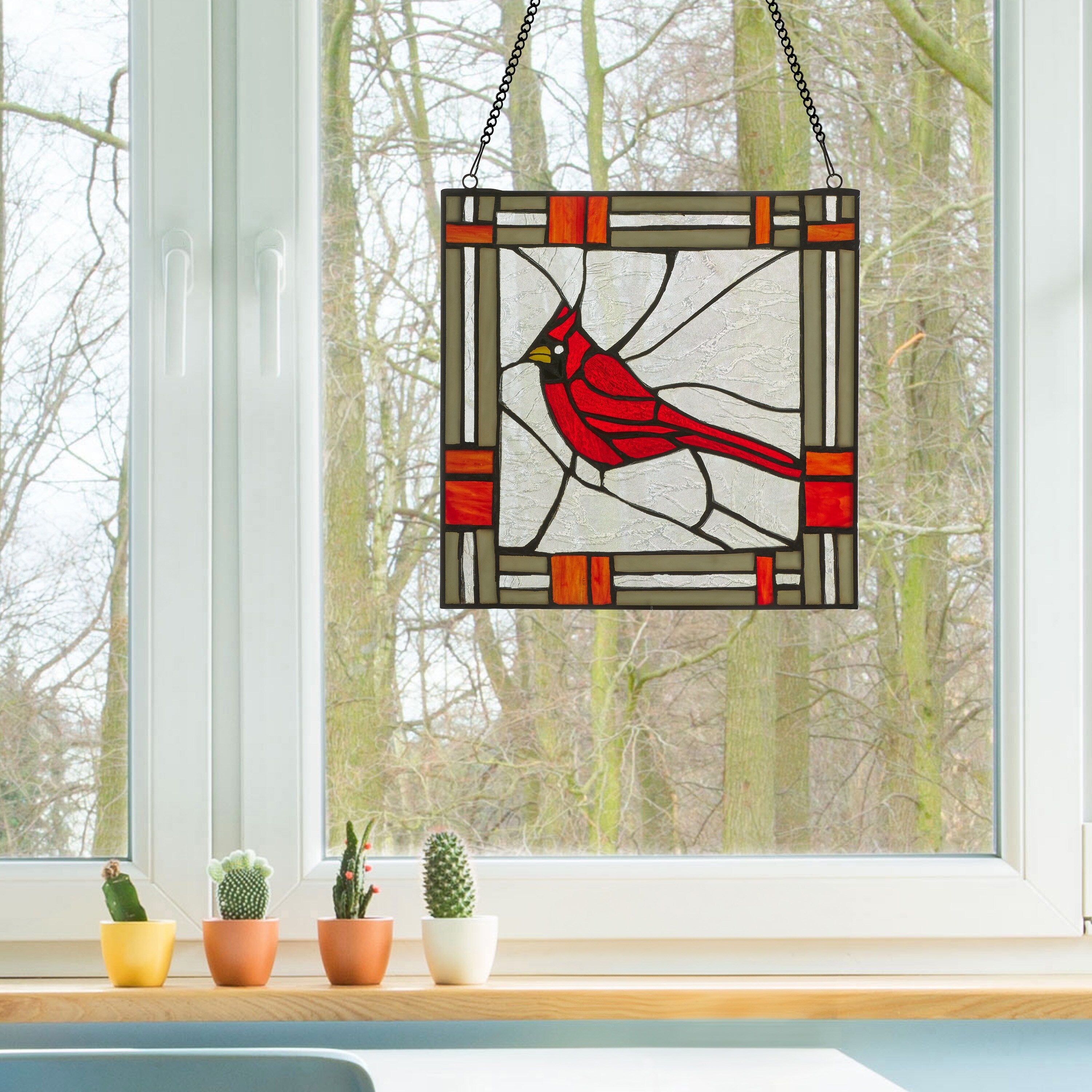 River of Goods 11H Carol the Cardinal Stained Glass Window Panel - 11 x 0.25 x 11