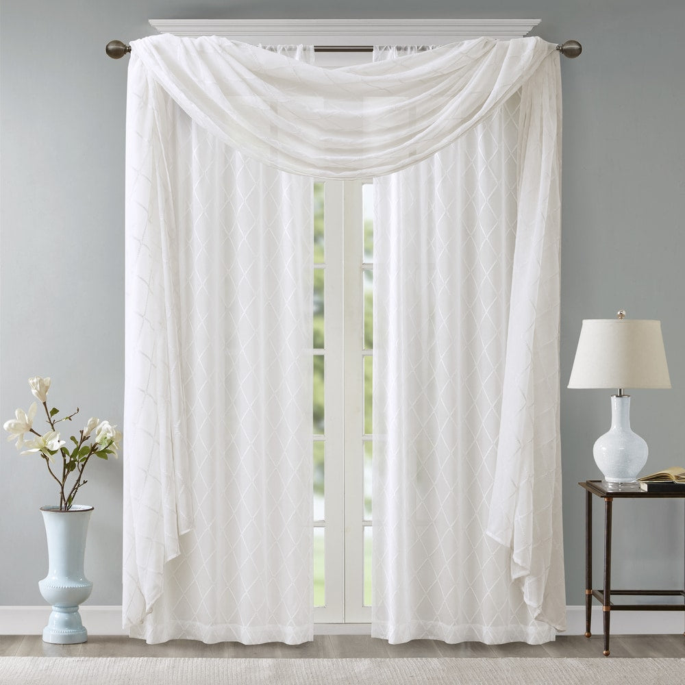 Madison Park Iris Diamond Sheer Embroidered Window Curtain Scarf