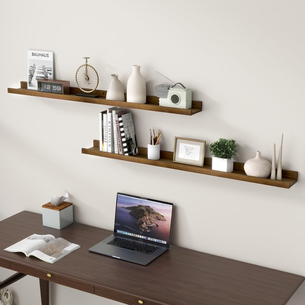 Solid Pine Wood Floating Ledge Shelves 2 Packs for Wall