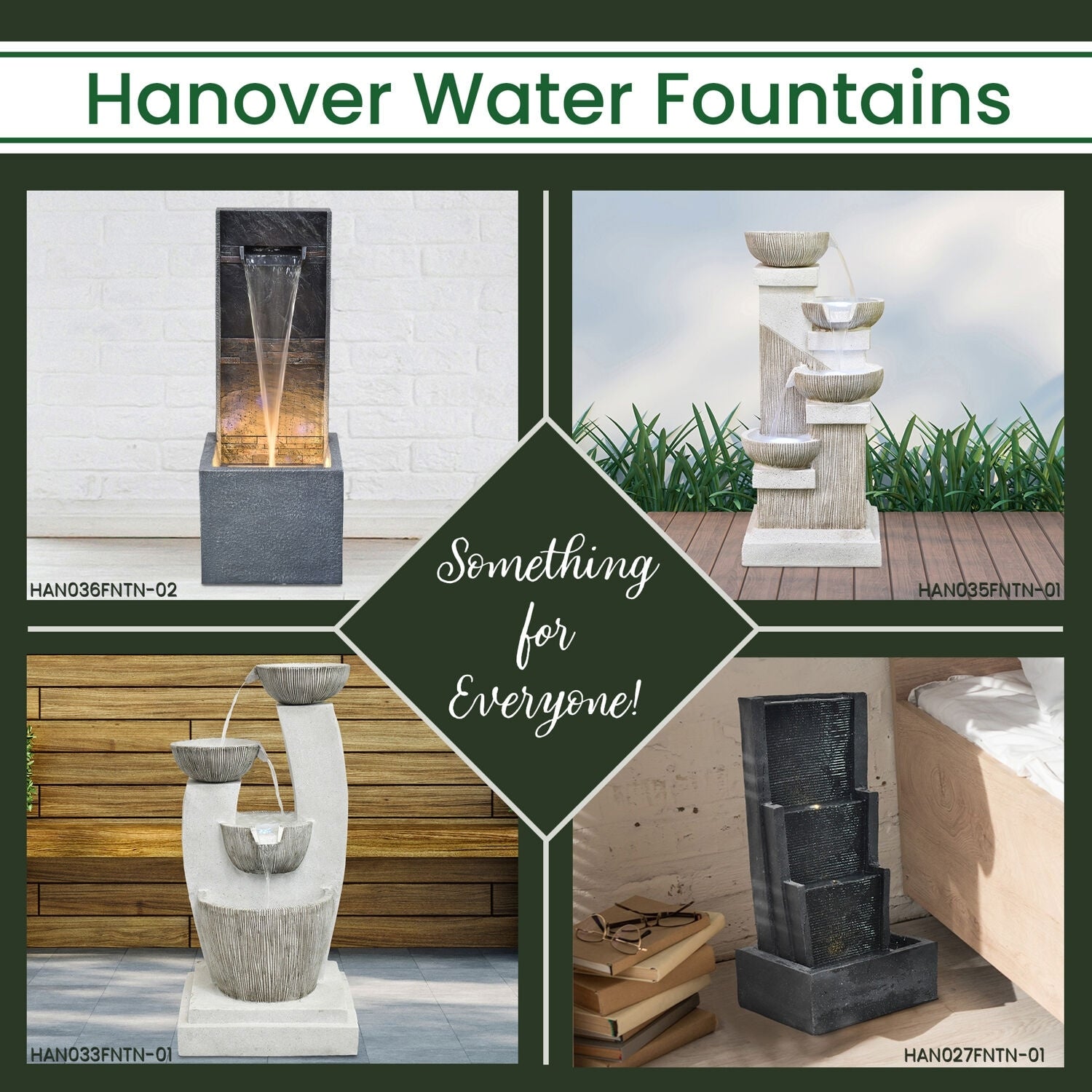 Hanover 35-In. Contemporary Square-Base Indoor or Outdoor Garden Fountain with LED Lights for Patio, Deck, Porch