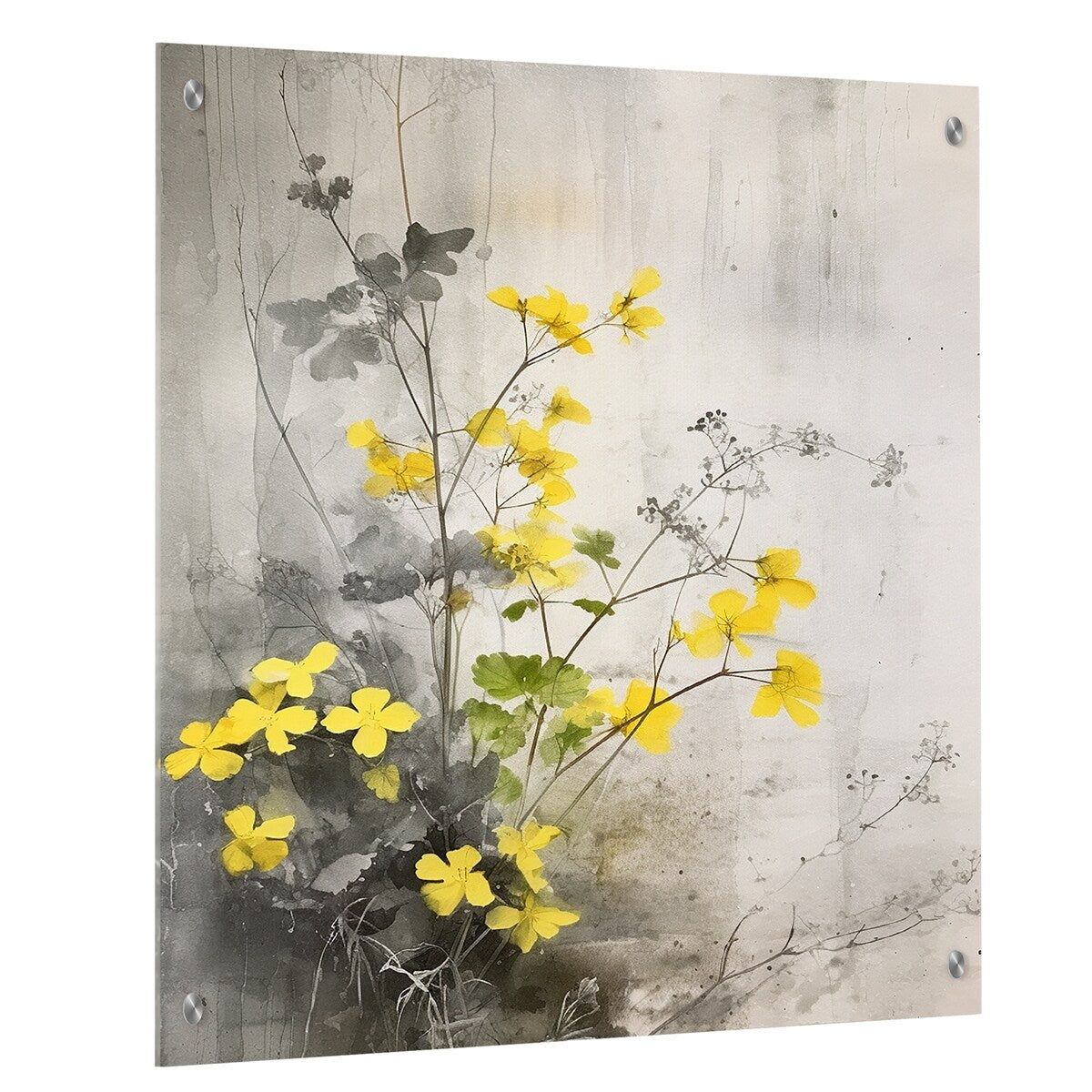 Designart Yellow Grey Herb Garden Floral Gloss Wall Decor Yellow - Traditional Acrylic Wall Art For Hallway Decor