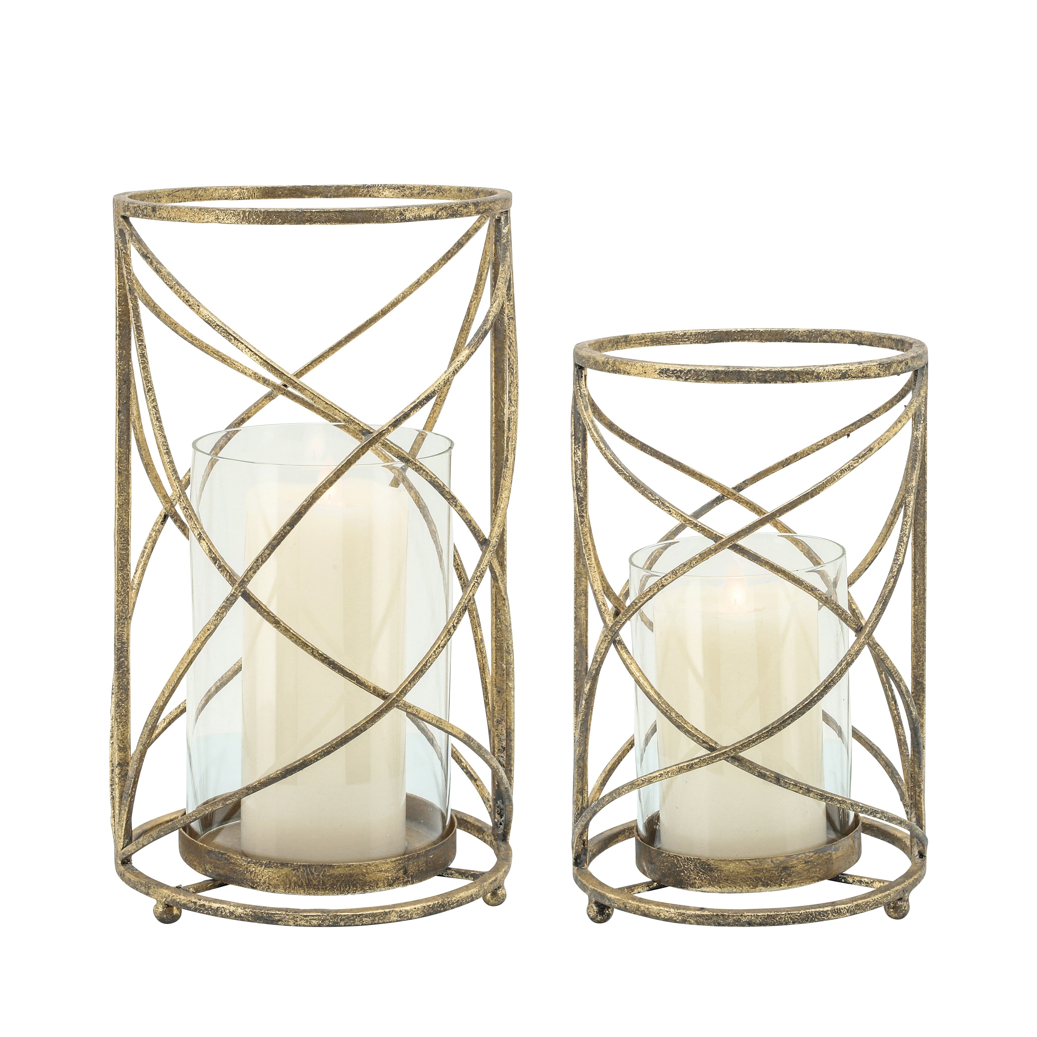 Sagebrook Home Modern Glam Glass and Metal Hurricane Candle Holder