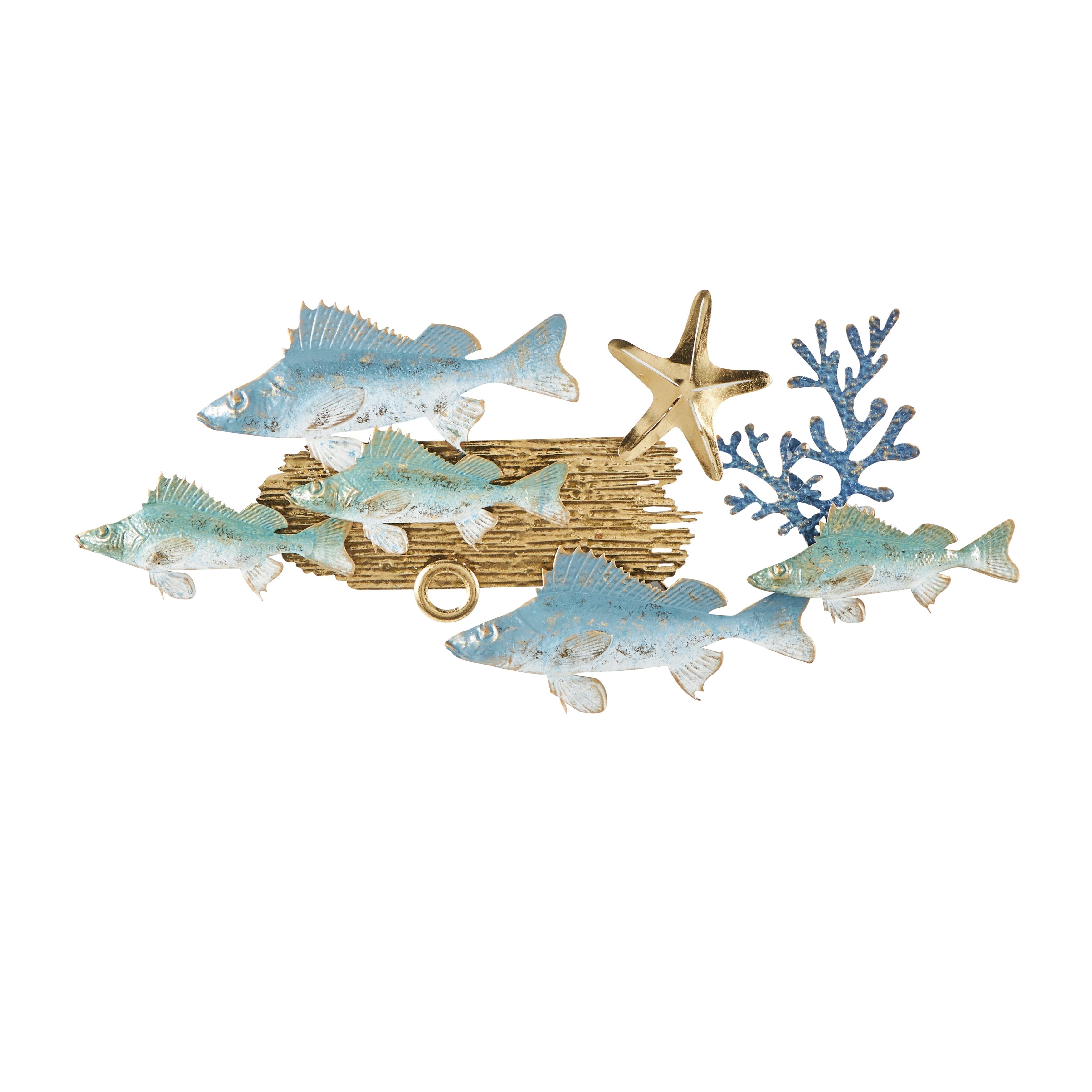 Metal Fish Wall Decor with Gold Accents - Blue - Roche River Decor