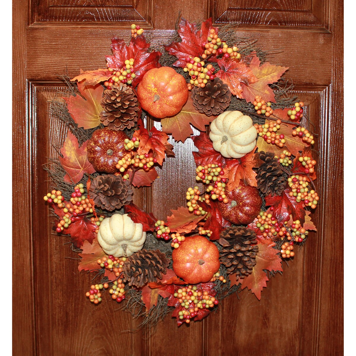 24 Pumpkin Berries Pine Cone Wreath on Wild Twig Base