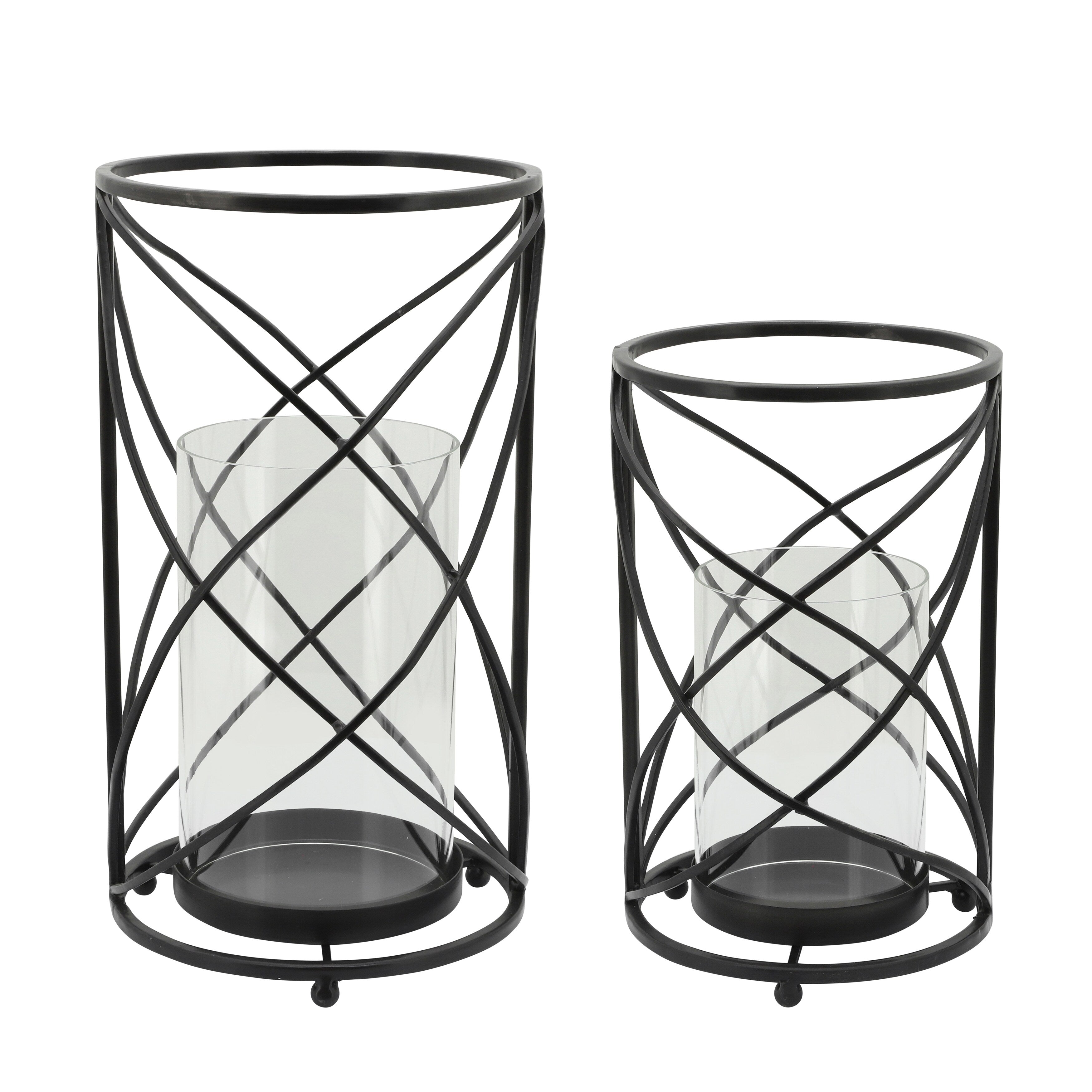 Sagebrook Home Modern Glam Glass and Metal Hurricane Candle Holder