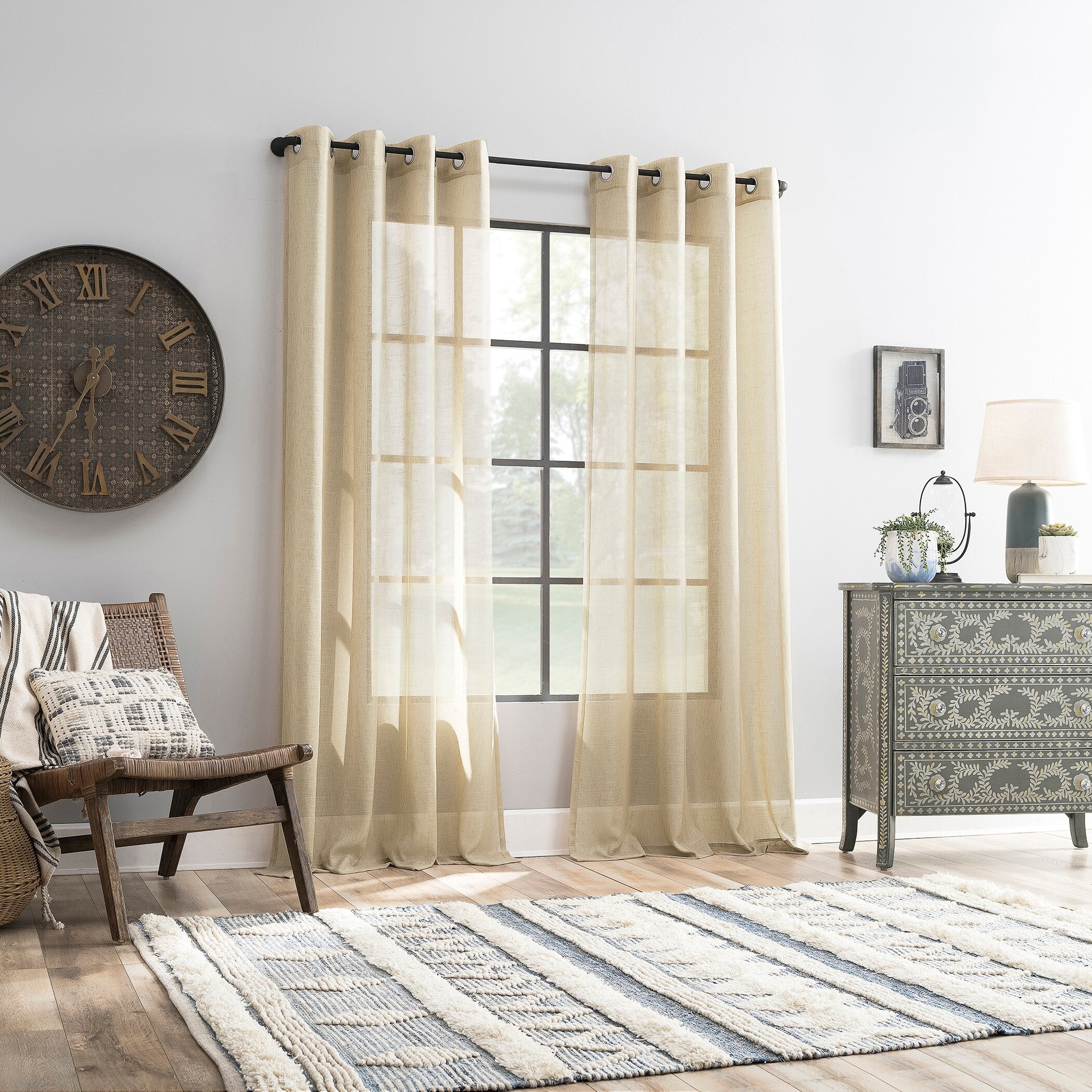 Archaeo Slub Textured Linen Blend Grommet Top Curtain, Single Panel