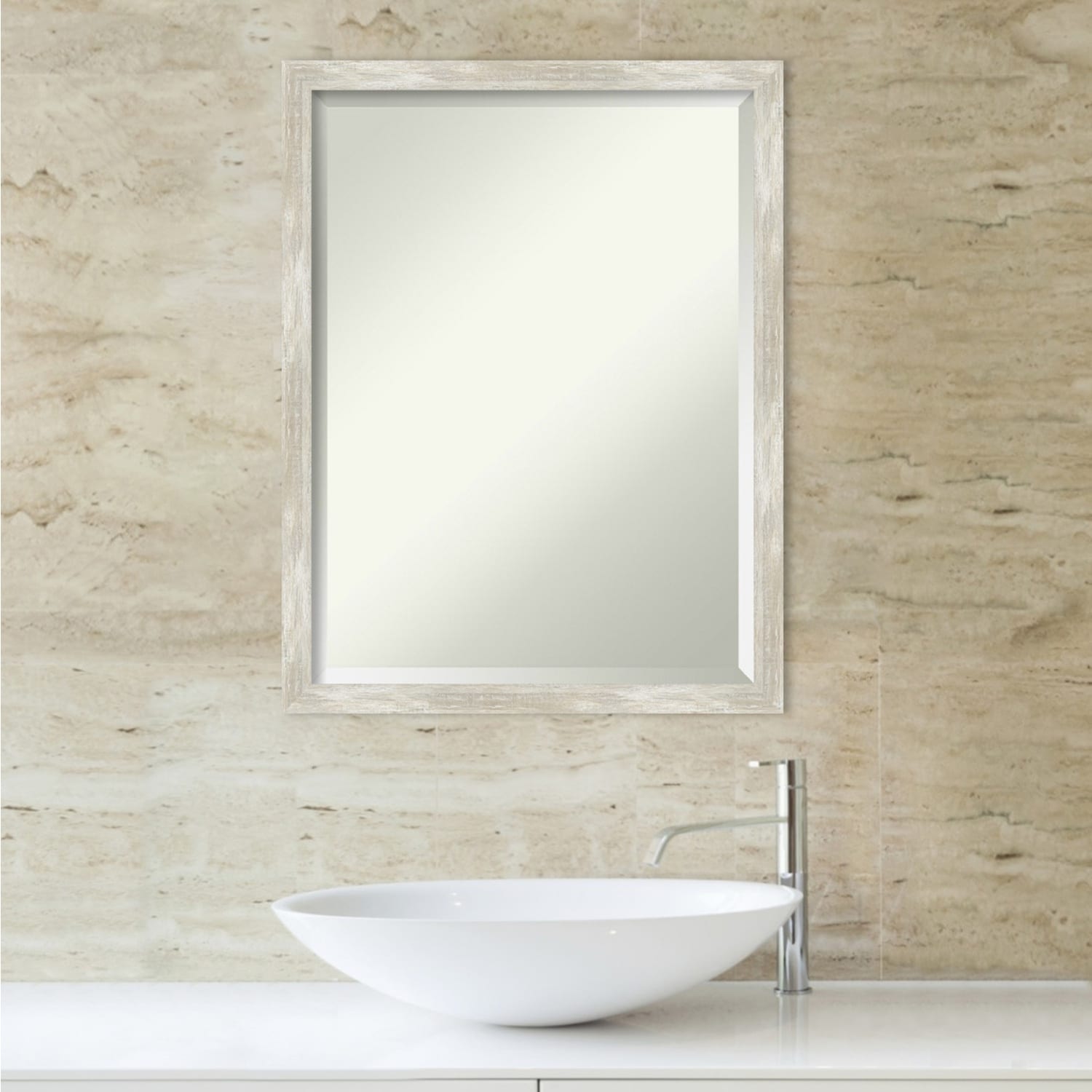 Beveled Bathroom Wall Mirror - Crackled Metallic Frame