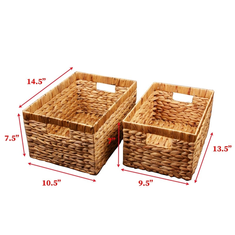 Water Hyacinth Rattan Nesting Storage Baskets 2-Pack - 14.5L x 10.5W x7.5H