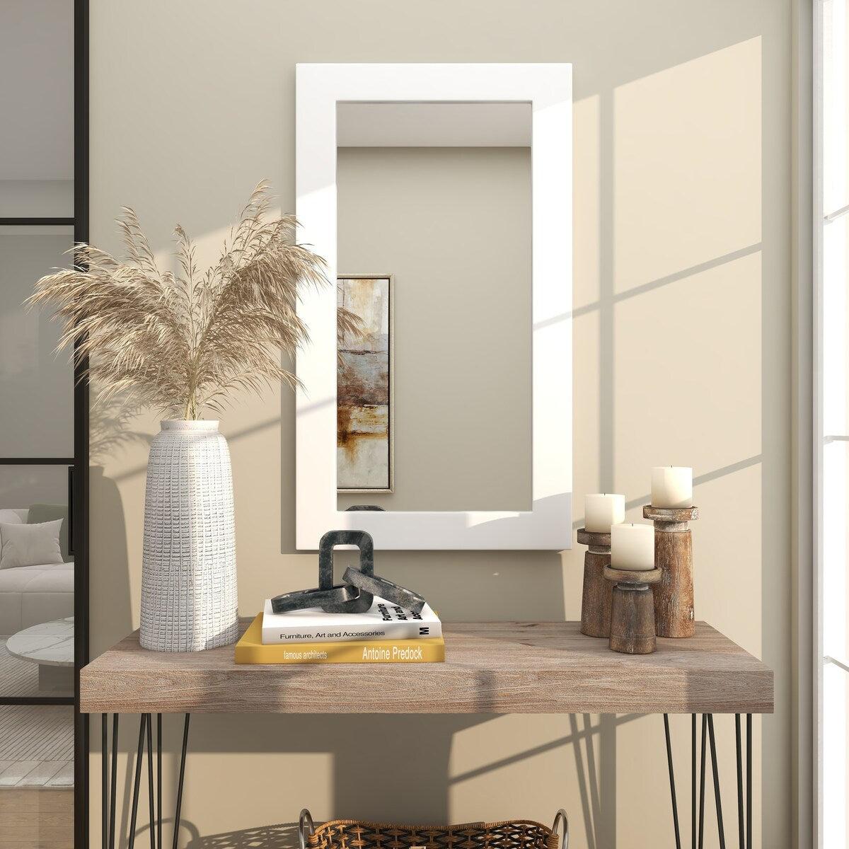 Wooden Rectangular Minimalistic Room Wall Mirror - White or Black - Roche River Decor