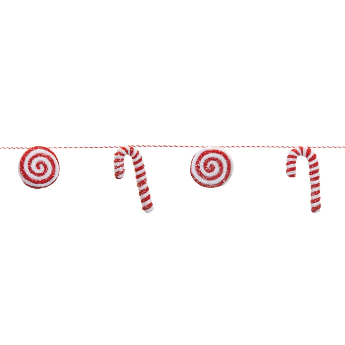 Fabric Peppermint Candy Cane String Garland (Set of 2) - Red, White