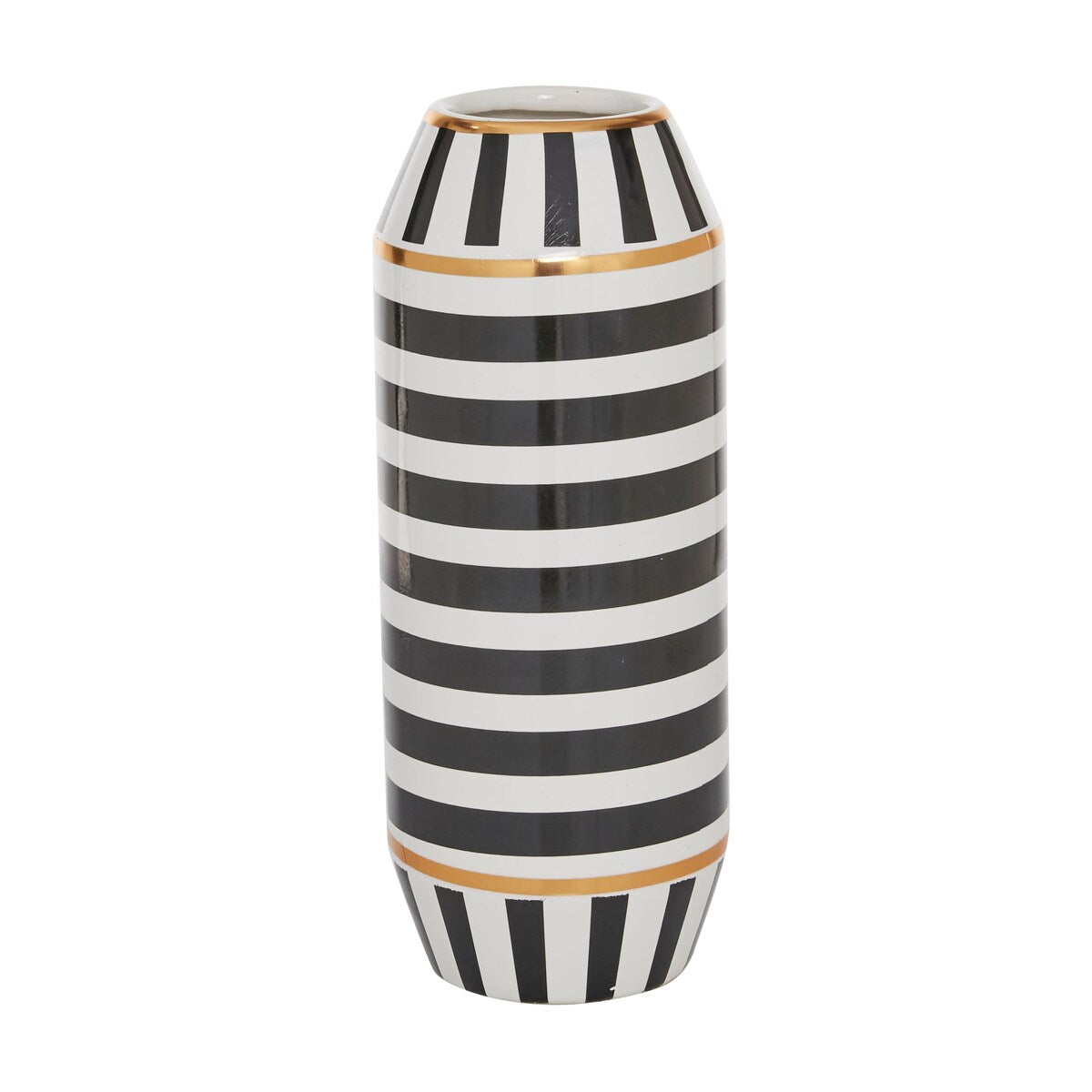 Ceramic Striped Decorative Vase with White and Gold Accents - Black - Roche River Decor