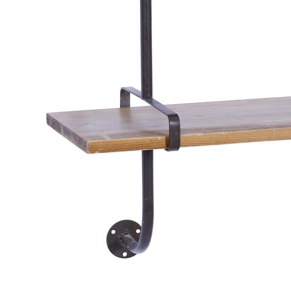 Wood 2 or 3 Level Wall Shelf with Black Metal Brackets - Brown or Gray - Roche River Decor