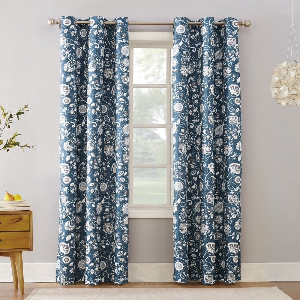 Sun Zero Jorah Botanical Print Thermal Insulated Grommet Curtain Panel, Single Panel