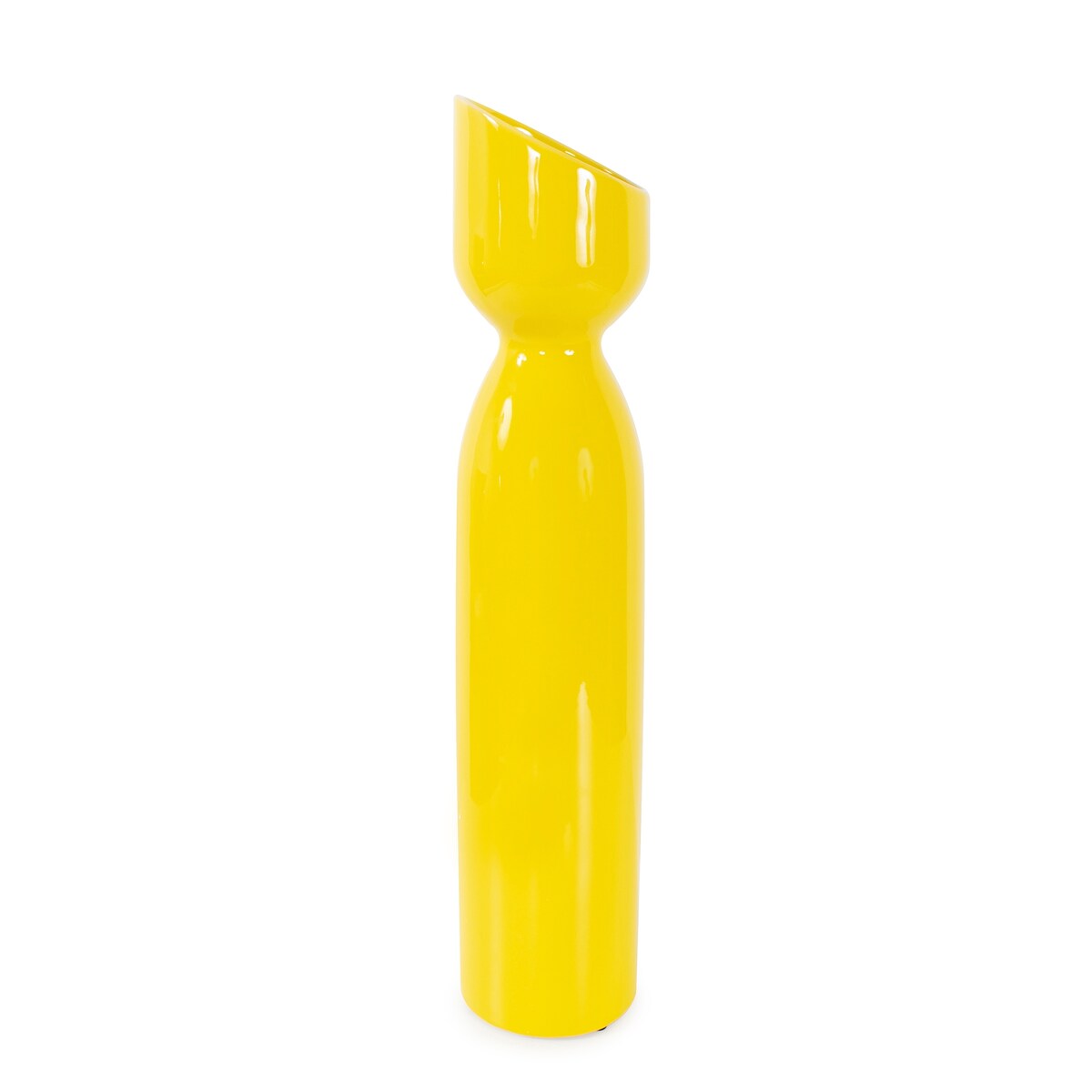 Allan Andrews Contemporary Glossy Yellow Slanted Top Ceramic Vase