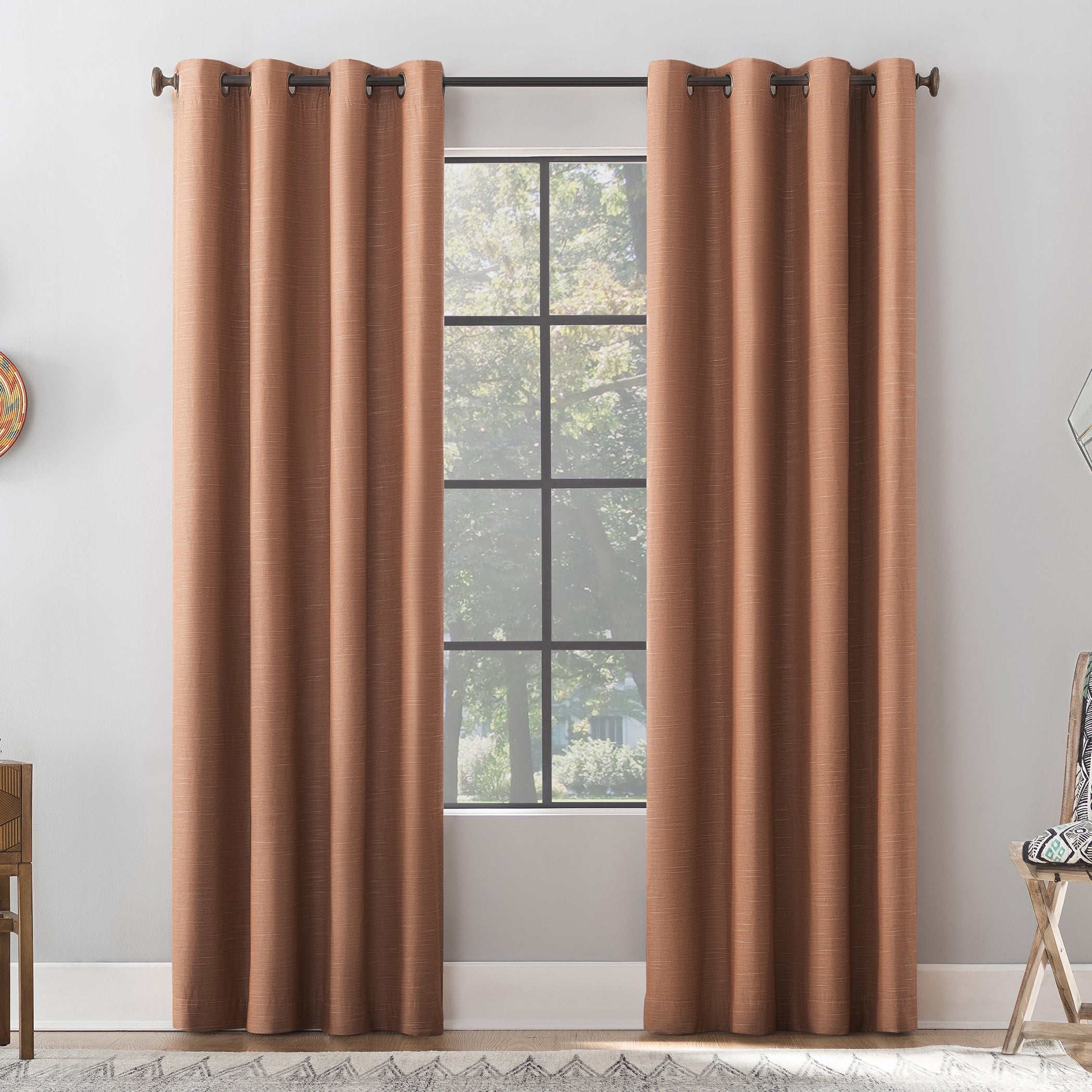 Archaeo Textured Linen Blend Total Blackout Grommet Top Curtain, Single Panel