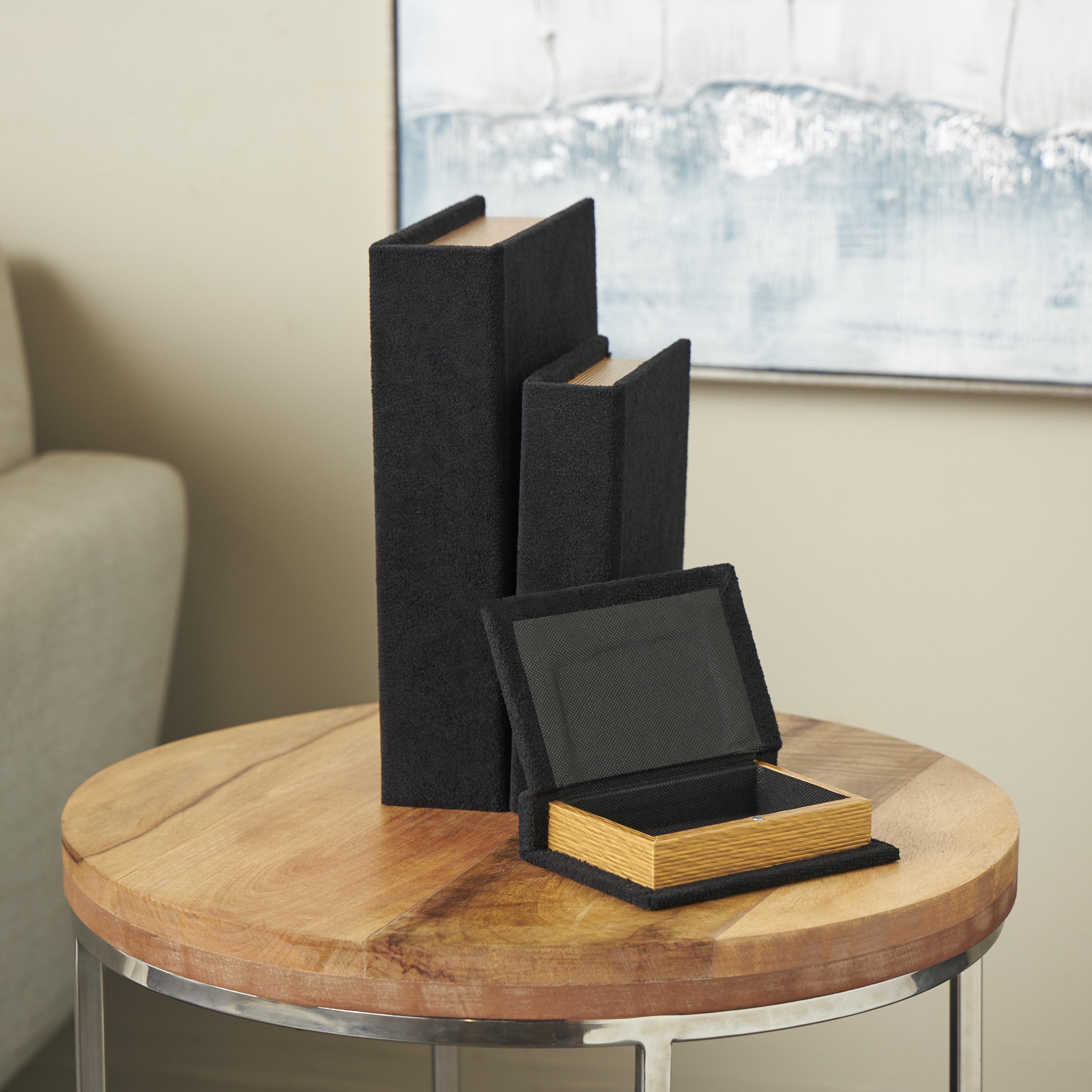 Linen Leather or Wooden Fabric Storage Book Decorative Box - Set of 3 or 4 Multi Colored - Roche River Decor