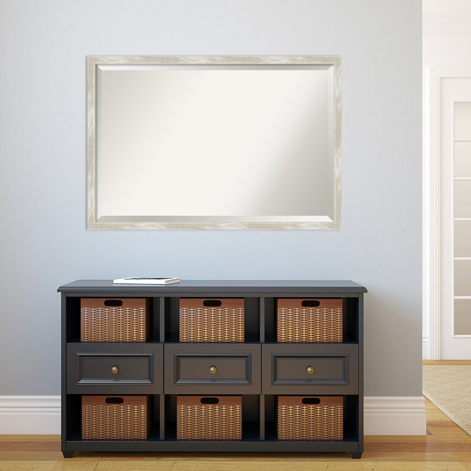 Beveled Bathroom Wall Mirror - Crackled Metallic Frame