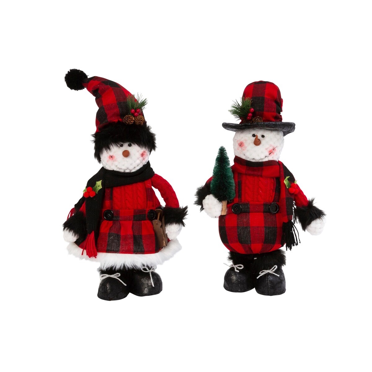 15 in. Plush Standing Holiday Snowman Figurine Set of 2