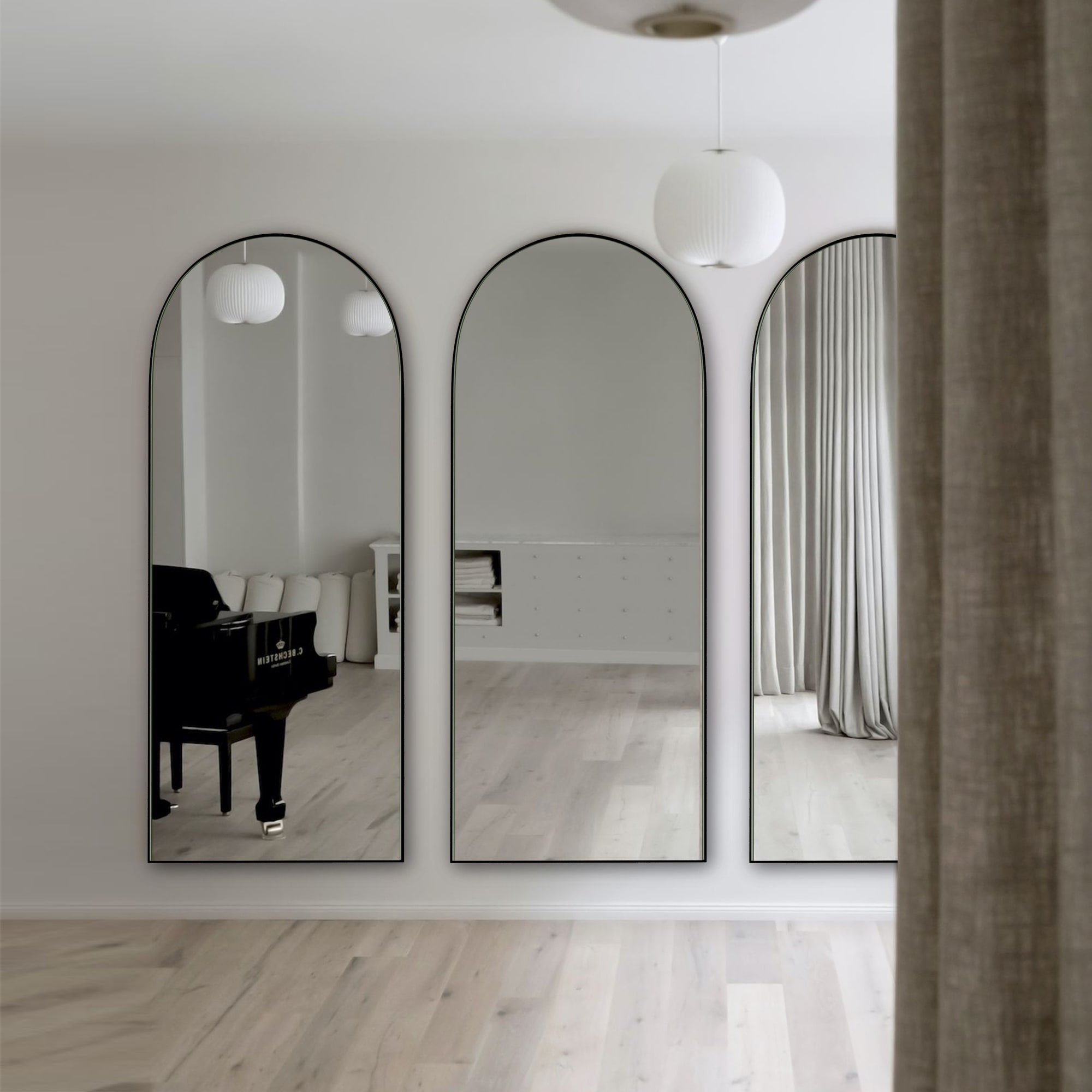 Modern Arched Full-Length Wood Floor Standing Mirror