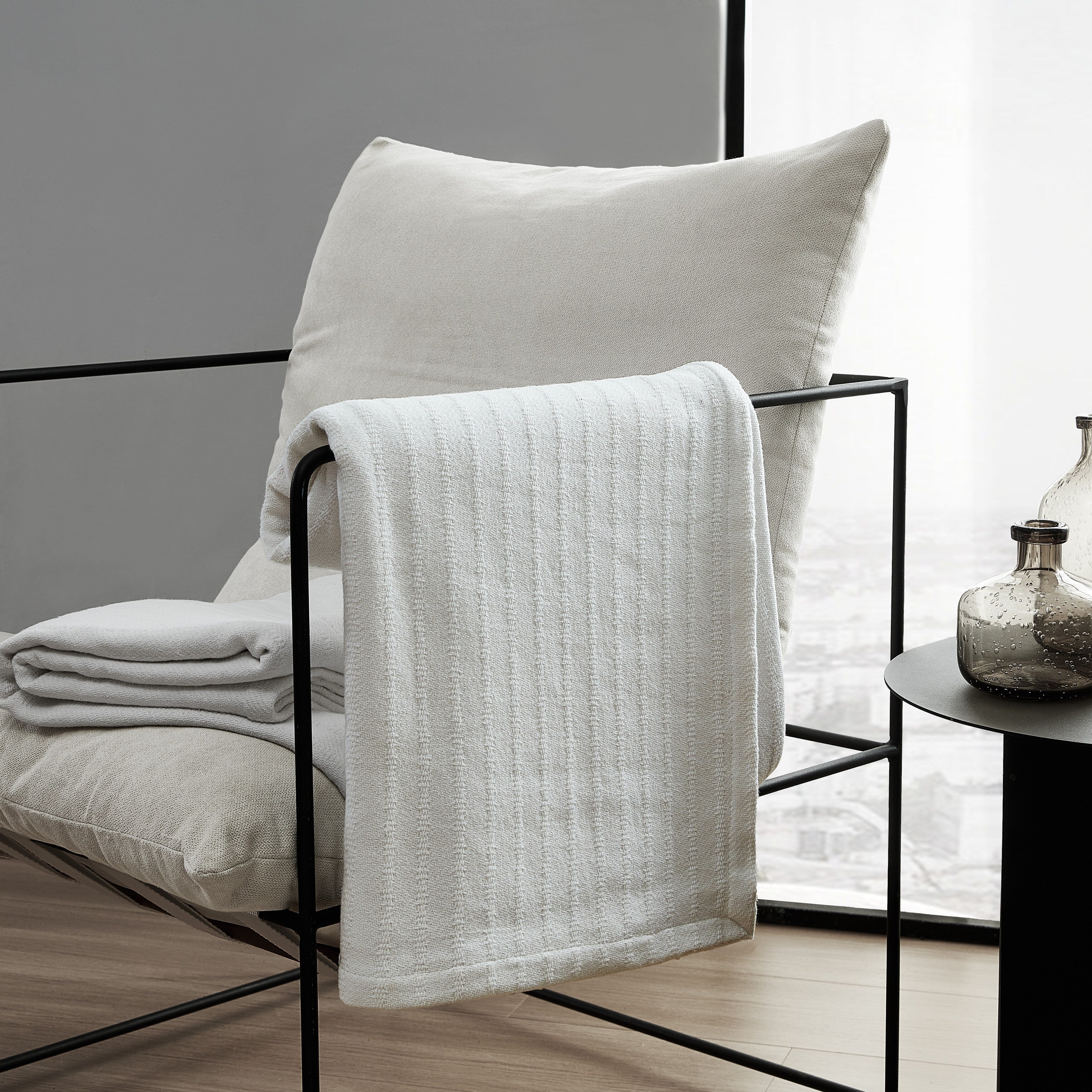 Vera Wang All Over Rib Cotton White Blanket